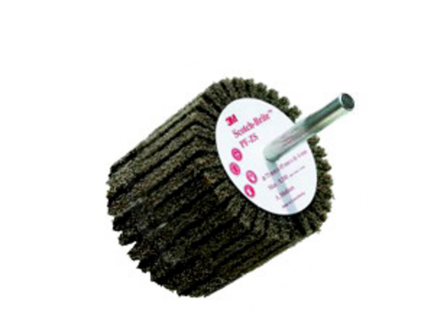 7100093971 - Scotch-Brite Shaft Mounted Flap Brush, PF-ZS, A/O Medium, Type A, 75 mm x 45 mm x 6 mm, 10 ea/Case
