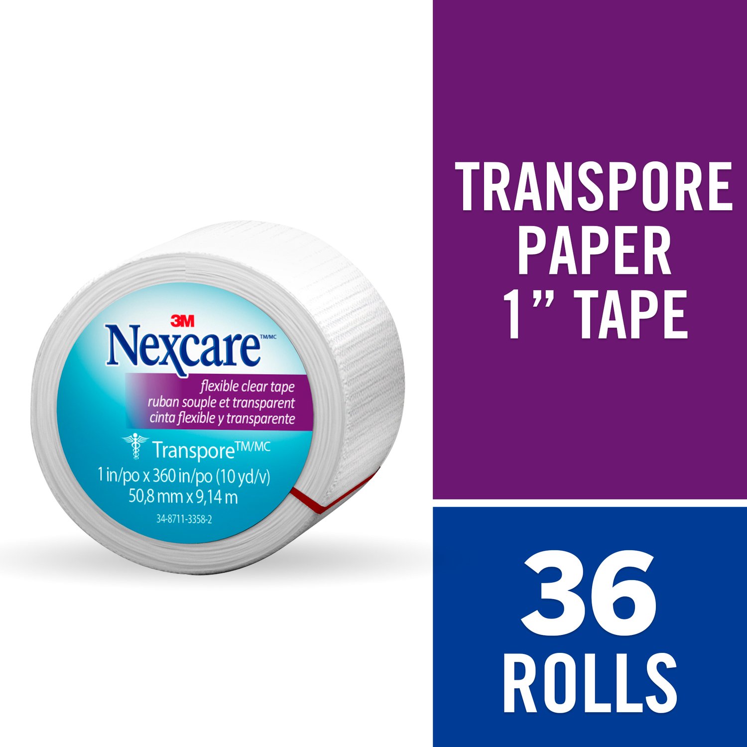 7000052481 - Nexcare Transpore Clear First Aid Tape, 527-P1, 1 in x 10 yds, Wrapped