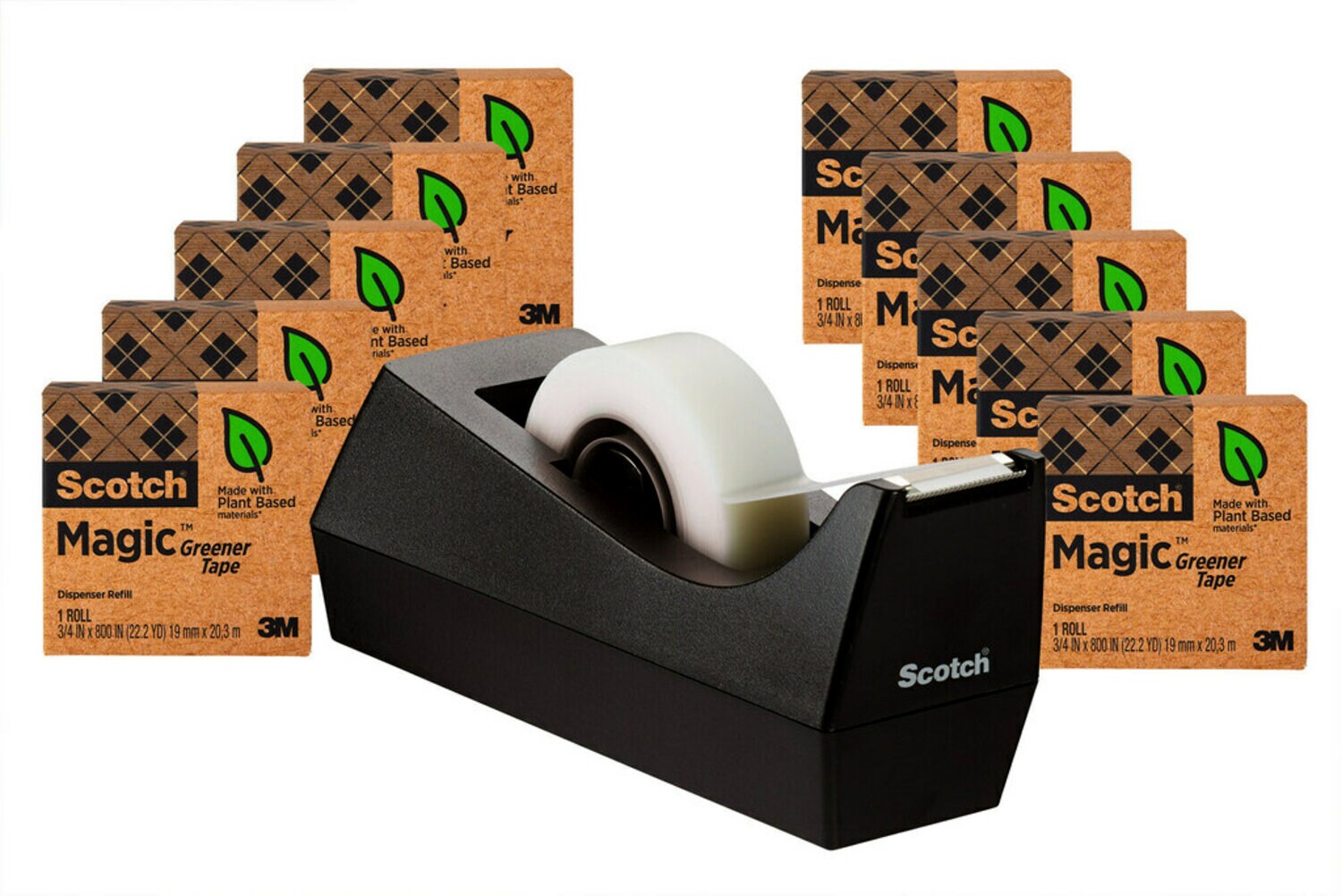 7100080357 - Scotch Magic Greener Tape with Dispenser 812-10P-C38, 3/4 in x 900 in (19 mm x 22,8 m), 10-Pack with Tape Dispenser