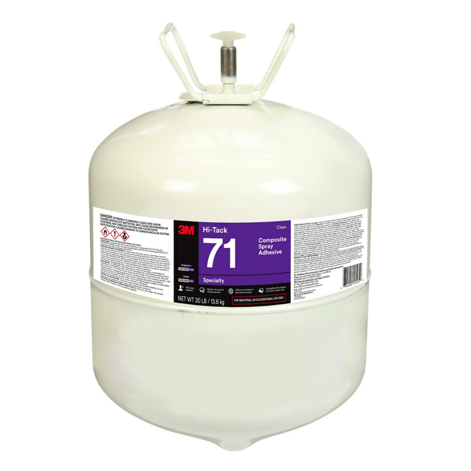 7100176034 - 3M Hi-Tack Composite Spray Adhesive 71, Clear, Large Cylinder (Net Wt 30.0 lb), 1 Each/Case