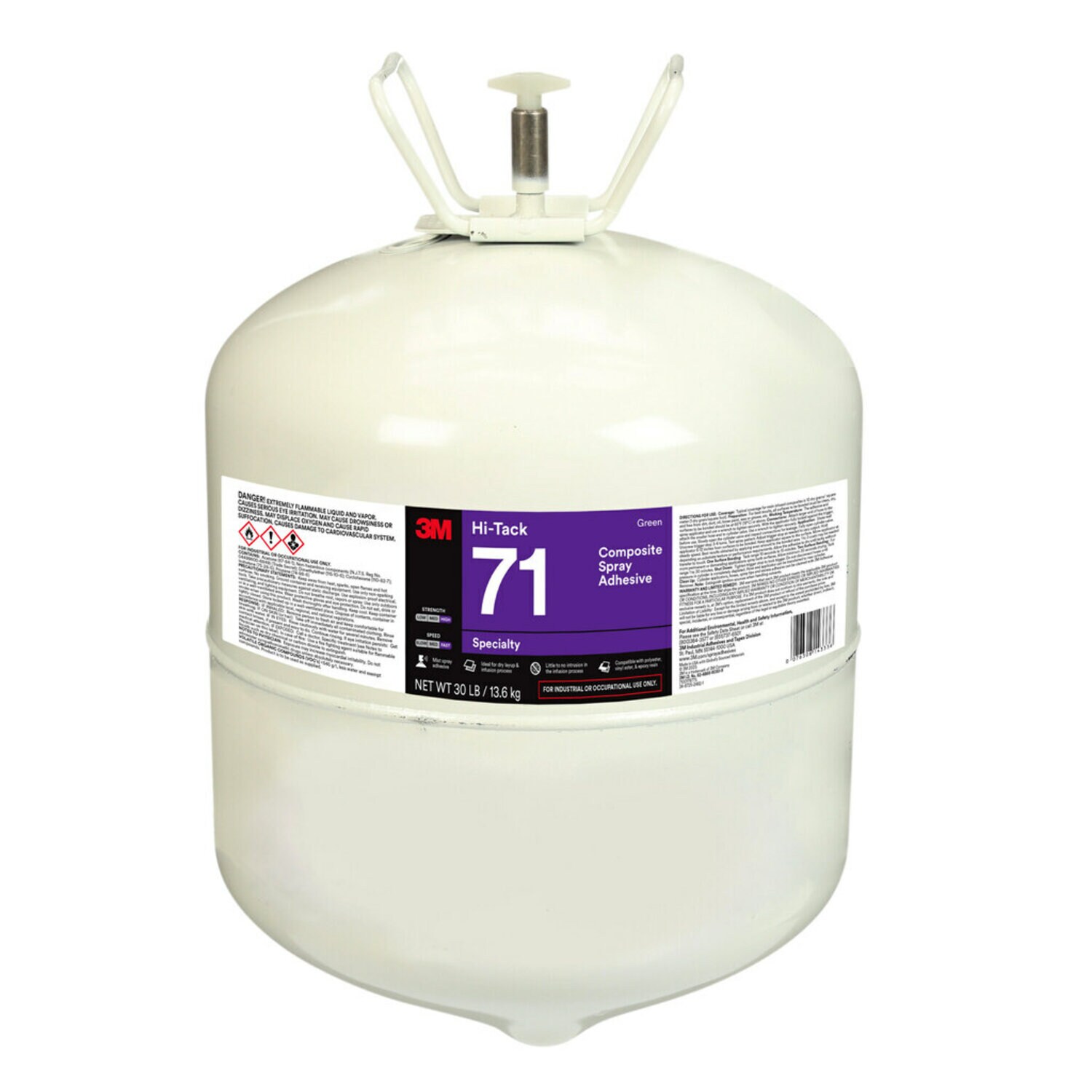 7100176402 - 3M Hi-Tack Composite Spray Adhesive 71, Green, Large Cylinder (Net Wt 30.0 lb), 1 Each/Case