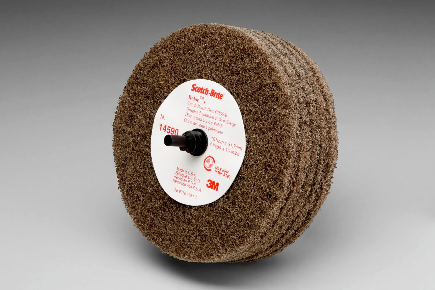 7000120703 - Scotch-Brite Roloc+ Cut and Polish Disc D5, C5-ZR, A/O Medium, 4 in x 1-1/4 in, 10 ea/Case