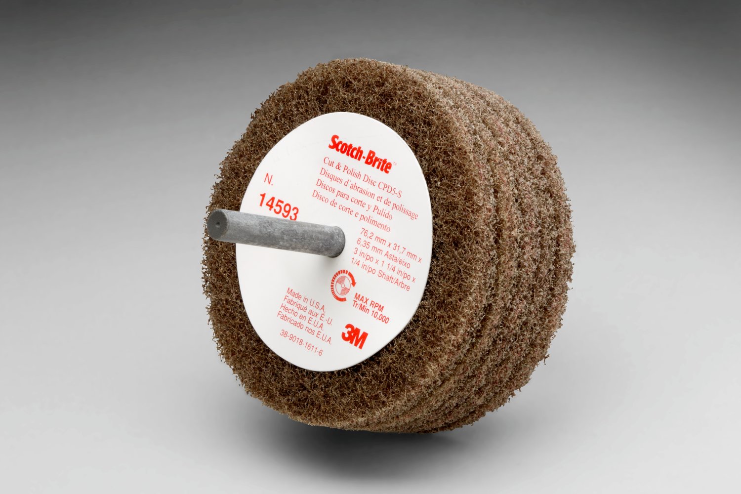 7000045941 - Scotch-Brite Cut and Polish Disc D5, 3 in x 1-1/4 in x 1/4 in A MED, 10 ea/Case