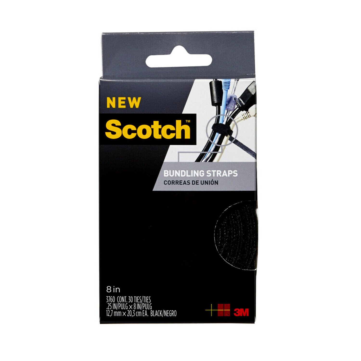 7010302650 - Scotch Bundling Straps RF3760, 30 count, .25 in x 8 in (6,3 mm x 20,3 cm) Black