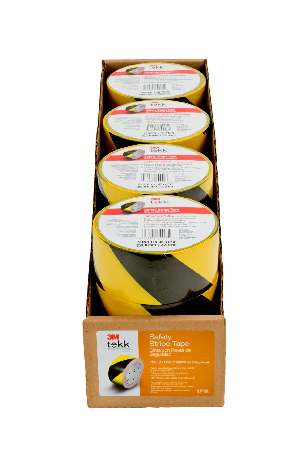 7100170131 - 3M Safety Stripe Vinyl Tape 766DC, Black/Yellow, 2 in x 36 yd, 5 mil, 12 Roll/Case, Individually Wrapped Conveniently Packaged