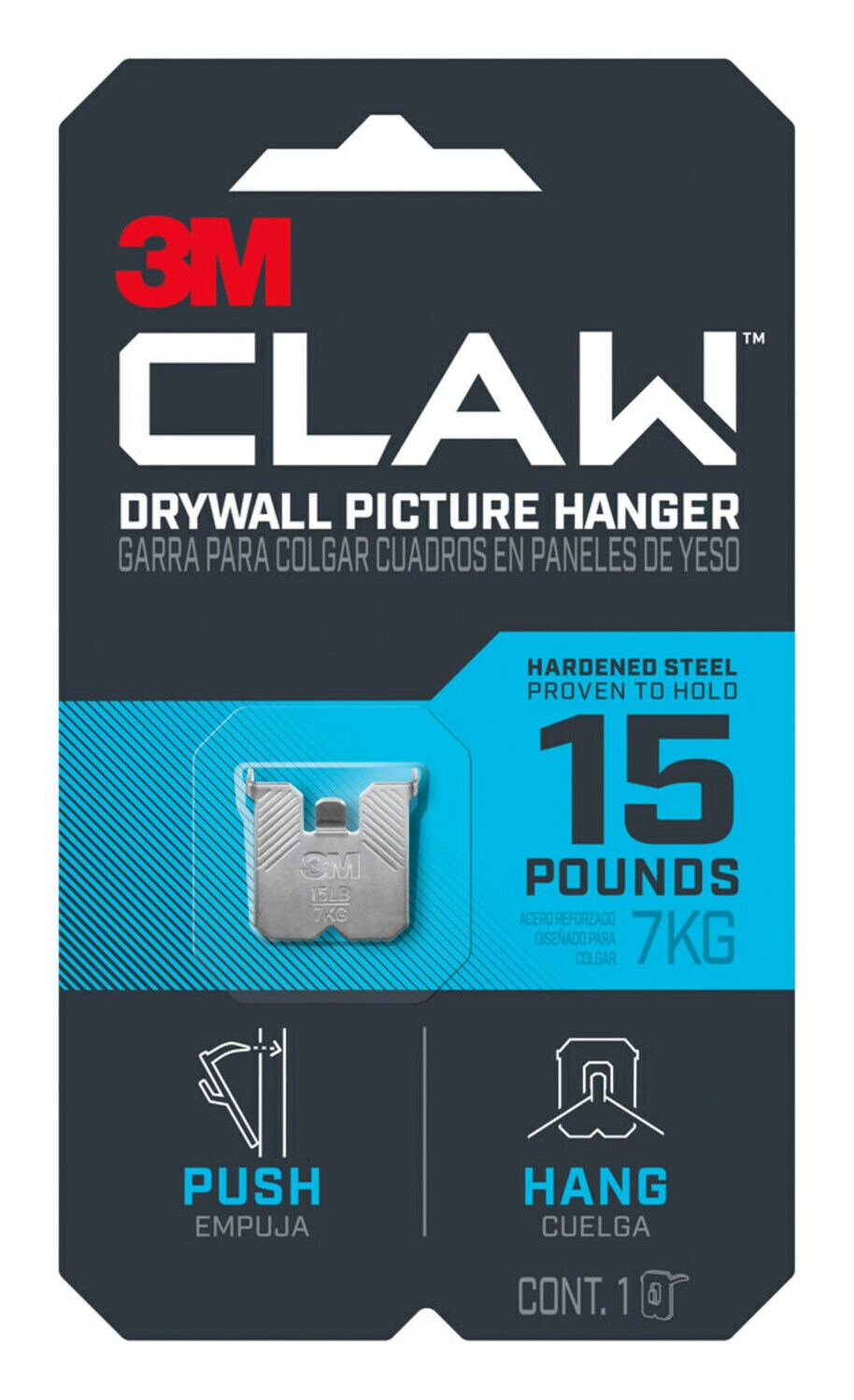 7100227275 - 3M CLAW Drywall Picture Hanger 15lb 3PH15-1EF, 1 Hanger