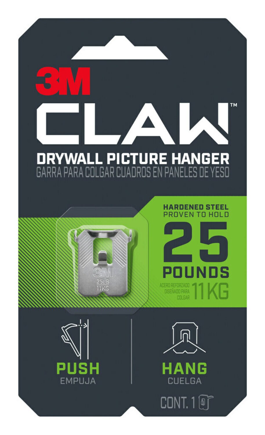 7100233257 - 3M CLAW Drywall Picture Hanger 25 lb 3PH25-1ES, 1 hanger