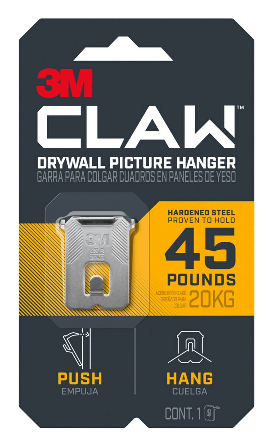 7100227270 - 3M CLAW Drywall Picture Hanger 45 lb 3PH45-1EF, 1 hanger