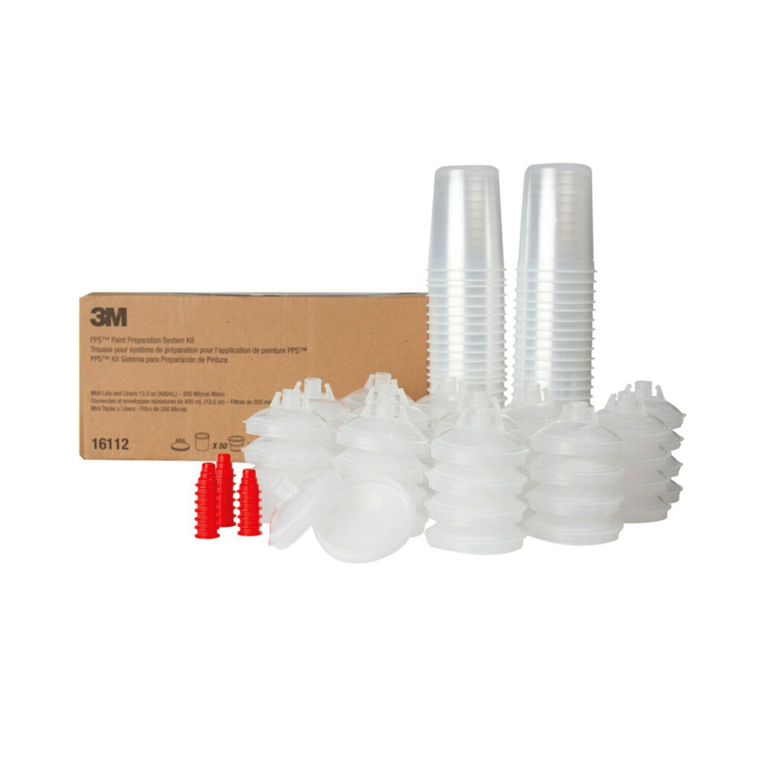 7100020094 - 3M PPS Lid & Liner Kit, 16112, Midi (13.5 fl oz), 200 Micron Full Diameter Filter, 50 Lids & Liners per kit, 1 kit per case