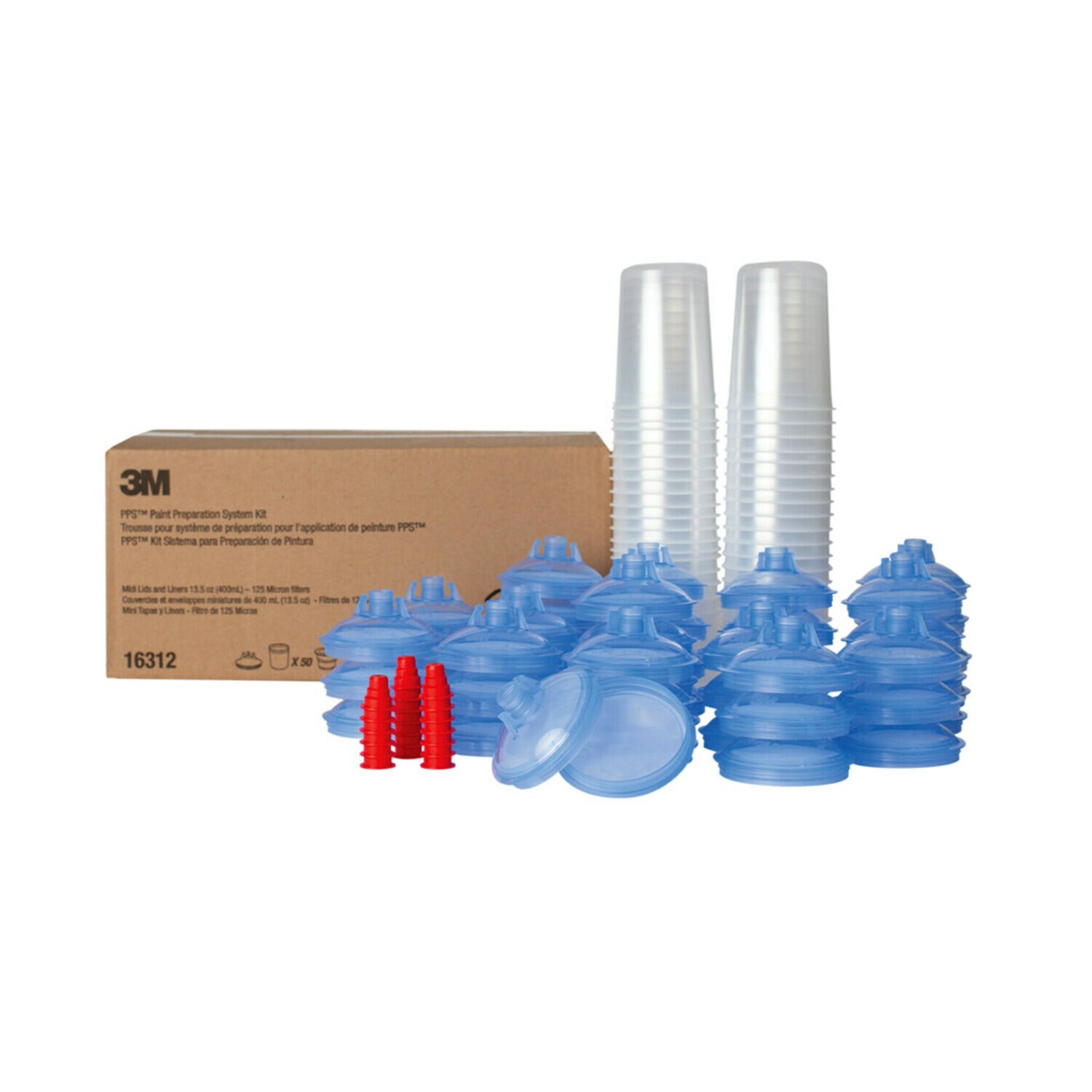 7100018936 - 3M PPS Lid & Liner Kit, 16312, Midi (13.5 fl oz), 125 Full Diameter Micron Filter, 50 Lids & Liners per kit, 1 kit per case