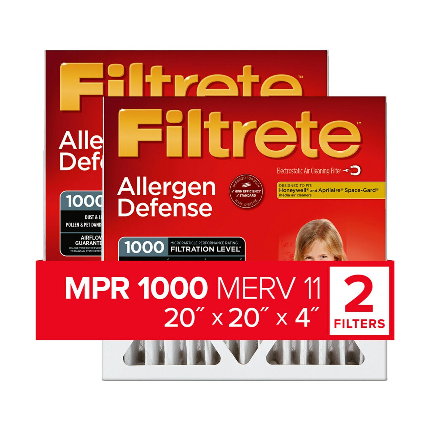 7100268573 - Filtrete High Performance Air Filter 1000 MPR NADP02-2PK-1E, 20 in x 20 in x 4 in (50.8 cm x 50.8 cm x 10.1 cm)