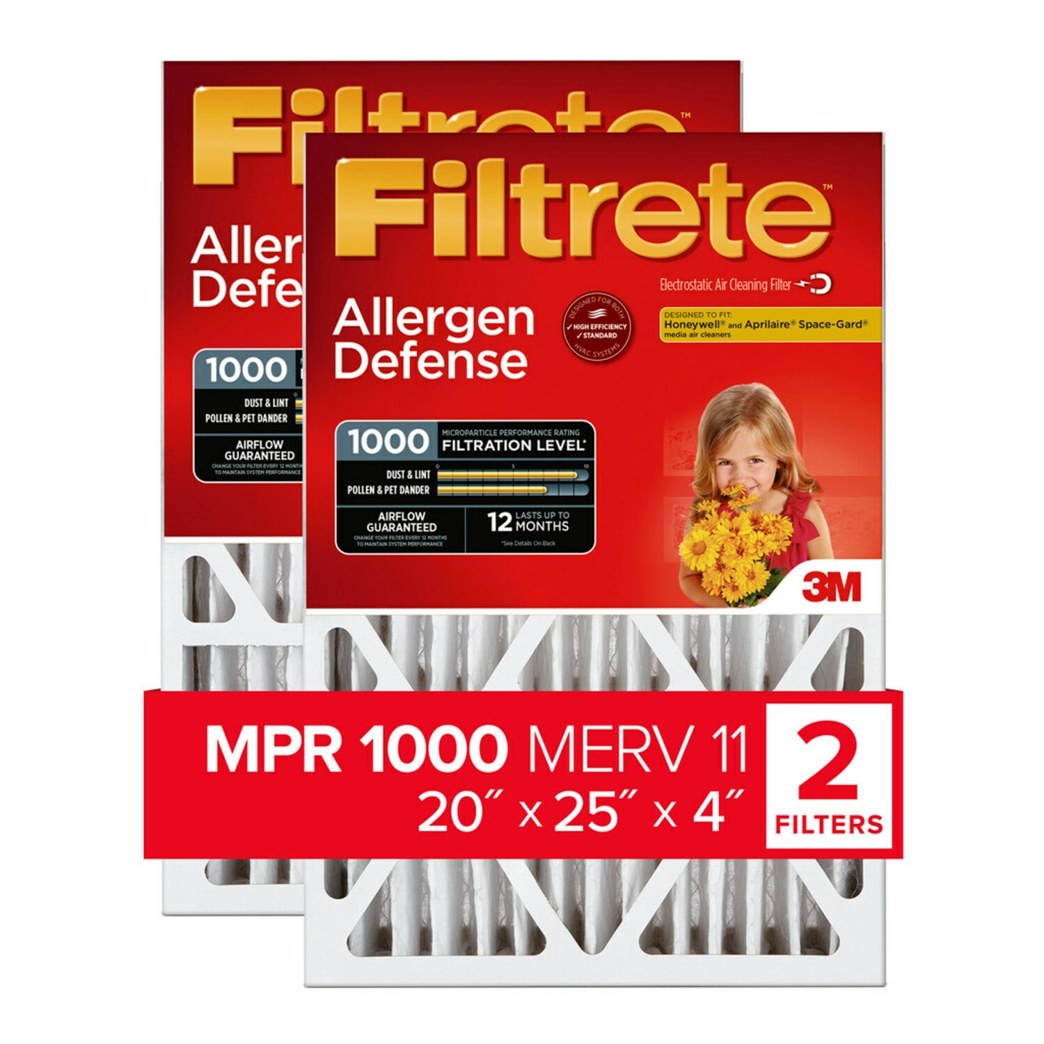 7100267939 - Filtrete High Performance Air Filter 1000 MPR NADP03-2PK-1E, 20 in x 25 in x 4 in (50.8 cm x 63.5 cm x 10.1 cm)