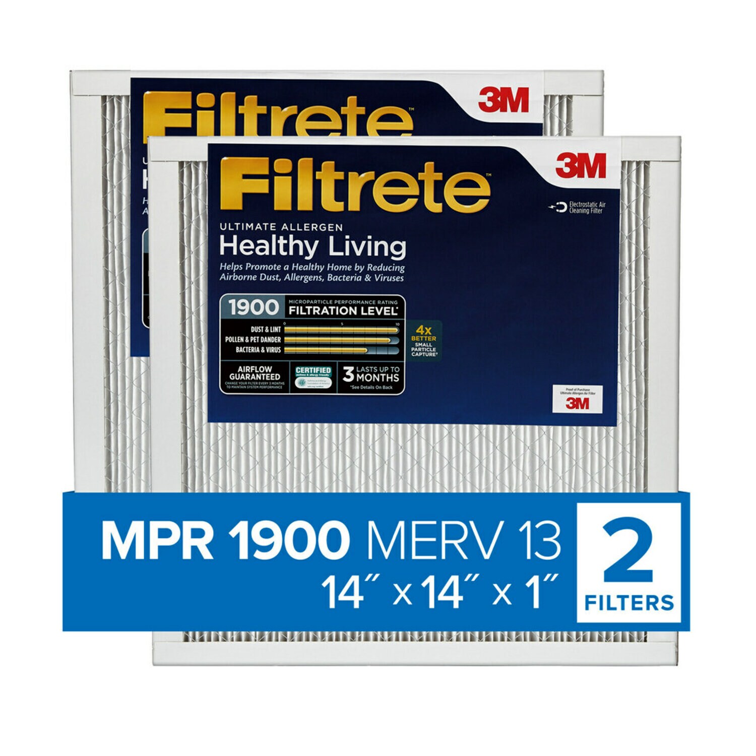 7100212163 - Filtrete Ultimate Allergen Reduction Filter UT11-2PK-1E, 14 in x 14 in x 1 in (35.5 cm x 35.5 cm x 2.5 cm)