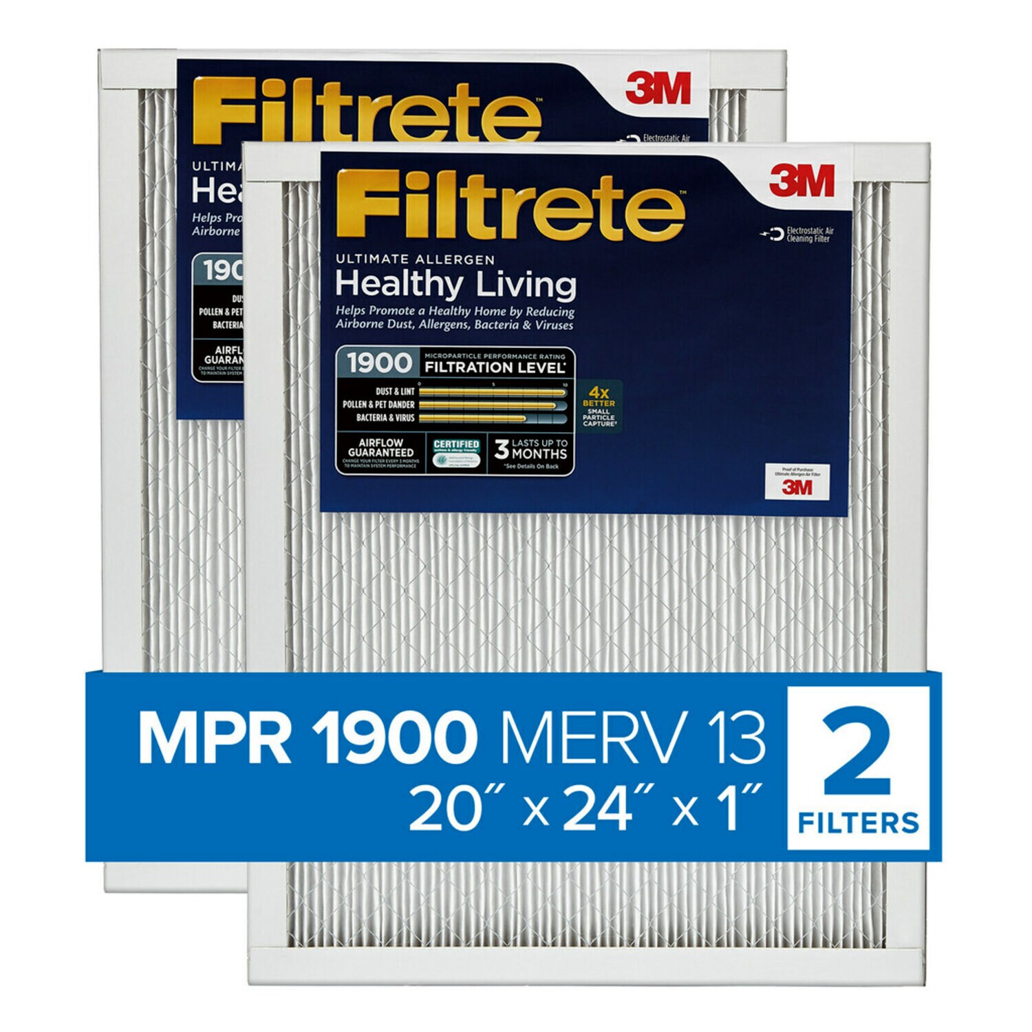 7100212147 - Filtrete Ultimate Allergen Reduction Filter UT26-2PK-1E, 20 in x 24 in x 1 in (50.8 cm x 60.9 cm x 2.5 cm)
