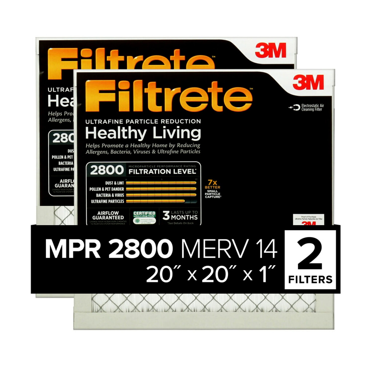 7100212130 - Filtrete Ultrafine Particle Reduction Filter UF02-2PK-1E, 20 in x 20 in x 1 in (50.8 cm x 50.8 cm x 2.5 cm)
