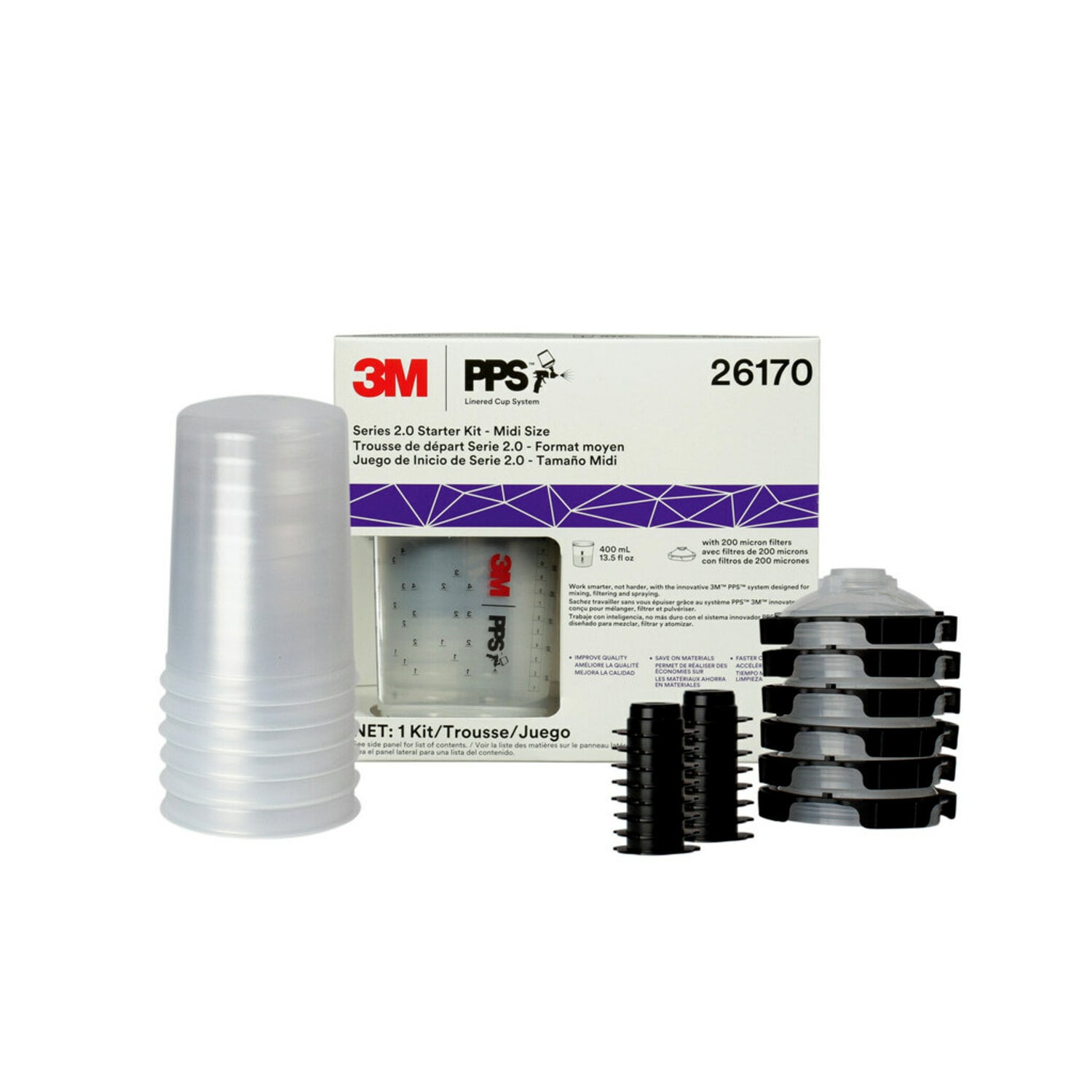 7100166279 - 3M PPS Series 2.0 6-Pack Starter Kit 26170, Midi (13.5 fl oz, 400 mL), 200 Micron Filter, 2 Kits/Case