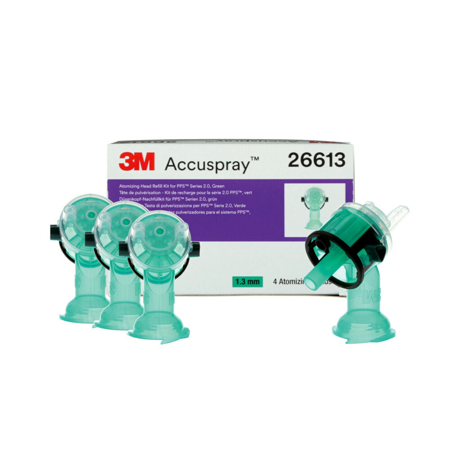 7100141415 - 3M Accuspray Atomizing Head Refill Pack for 3M PPS Series 2.0, 26613, Green, 1.3 mm, 4 nozzles per pack, 6 packs per case