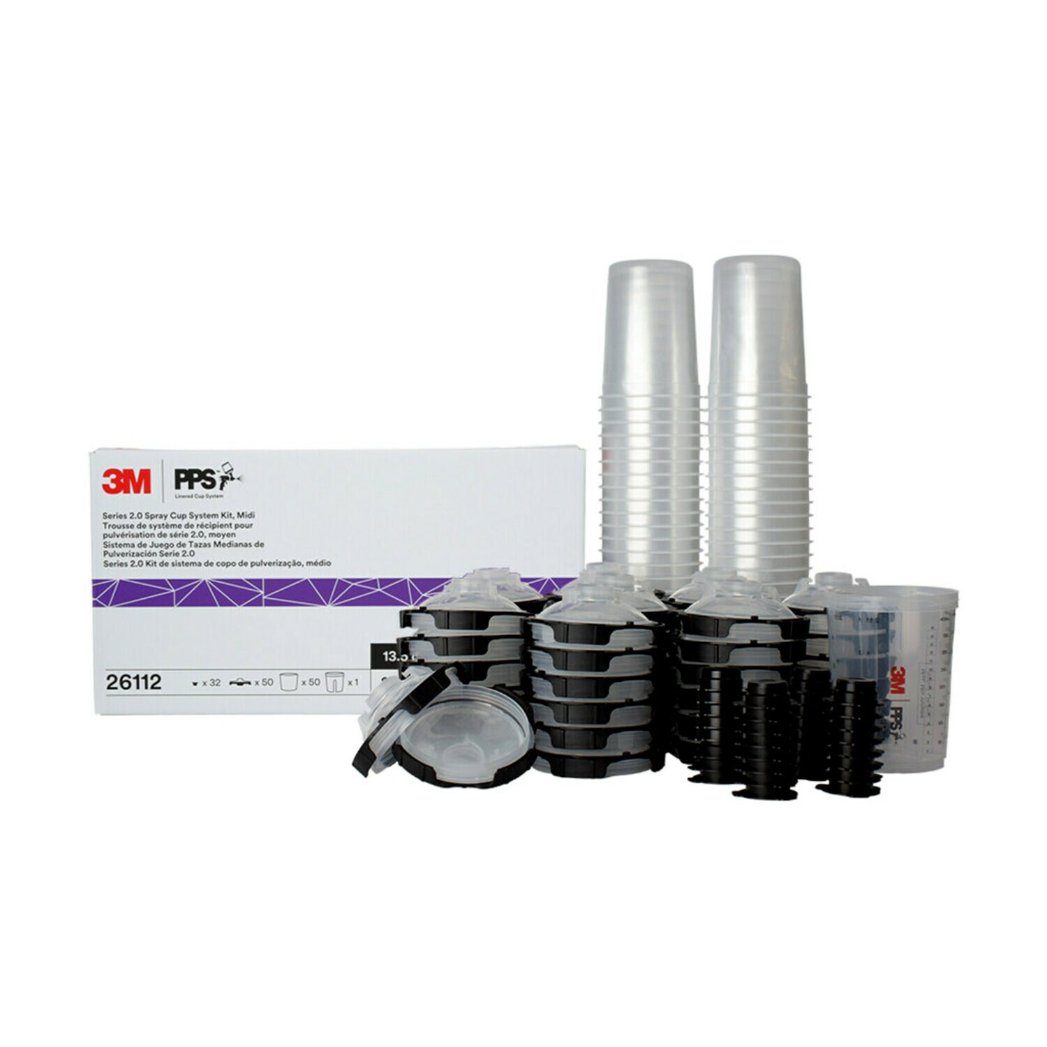 7100169390 - 3M PPS Series 2.0 Spray Cup System Kit, 26112, Midi (13.5 fl oz, 400
mL), 200 Micron Filter, 1 kit per case
