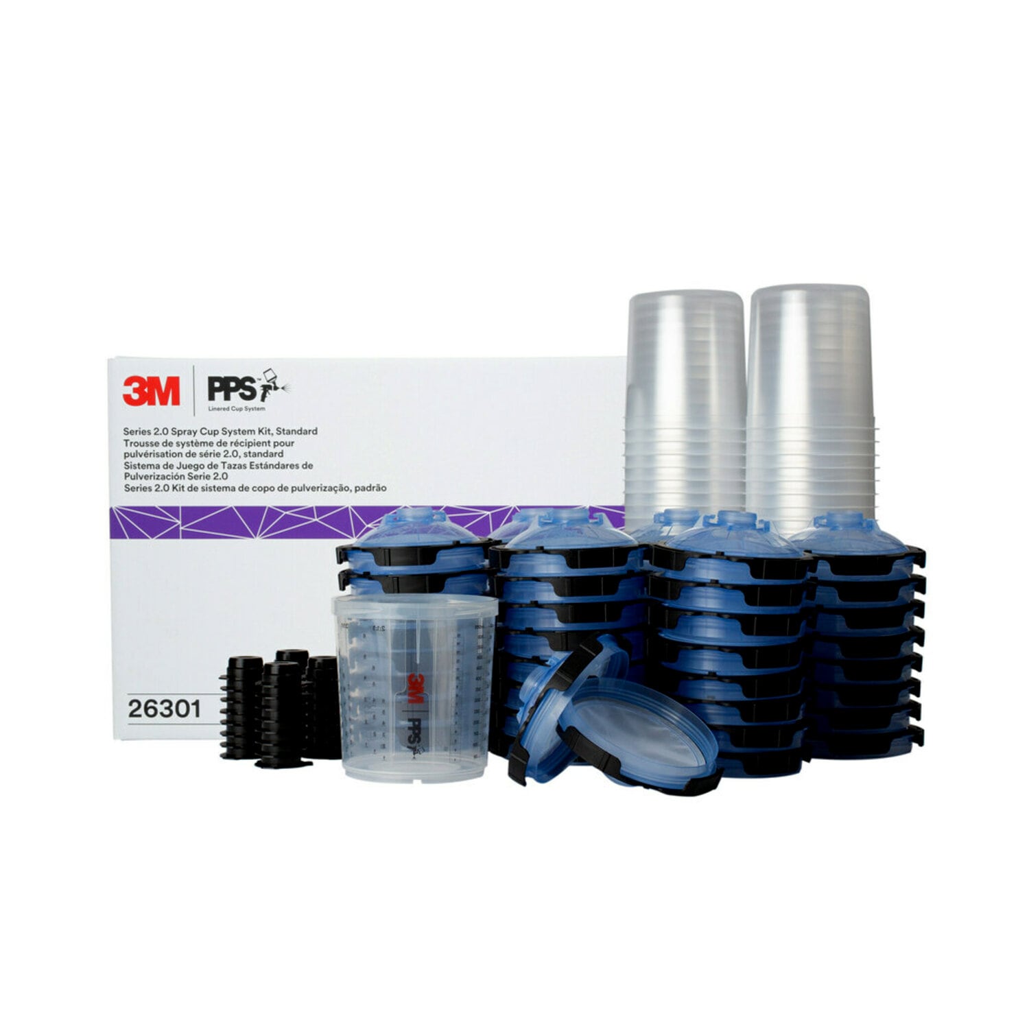7100134645 - 3M PPS Series 2.0 Spray Cup System Kit 26301, Standard (22 fl oz, 650
mL), 125 Micron Filter, 1 Kit/Case
