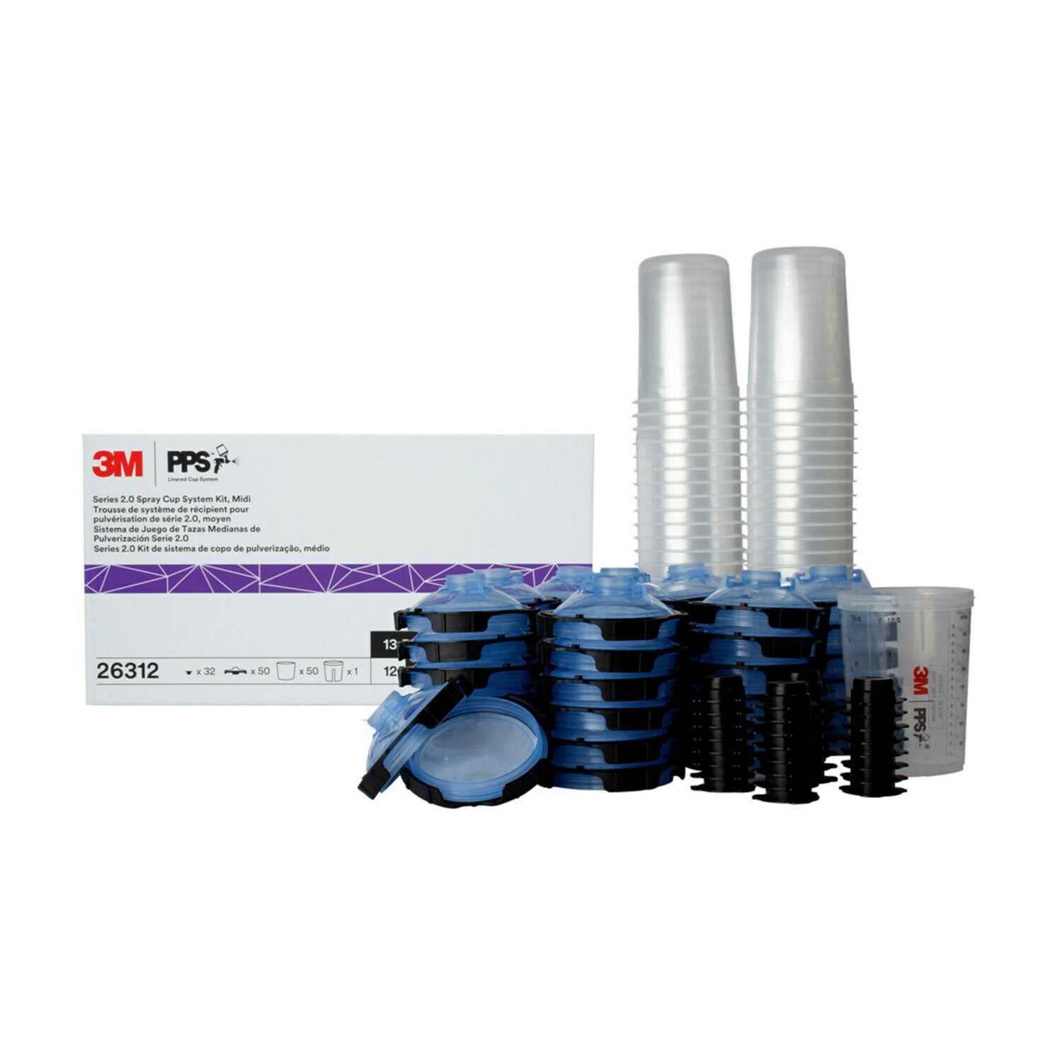 7100284627 - 3M PPS Series 2.0 Spray Cup System Kit 26312, Midi (13.5 oz, 400 mL), 125 Micron Filter, 1 Kit/Case