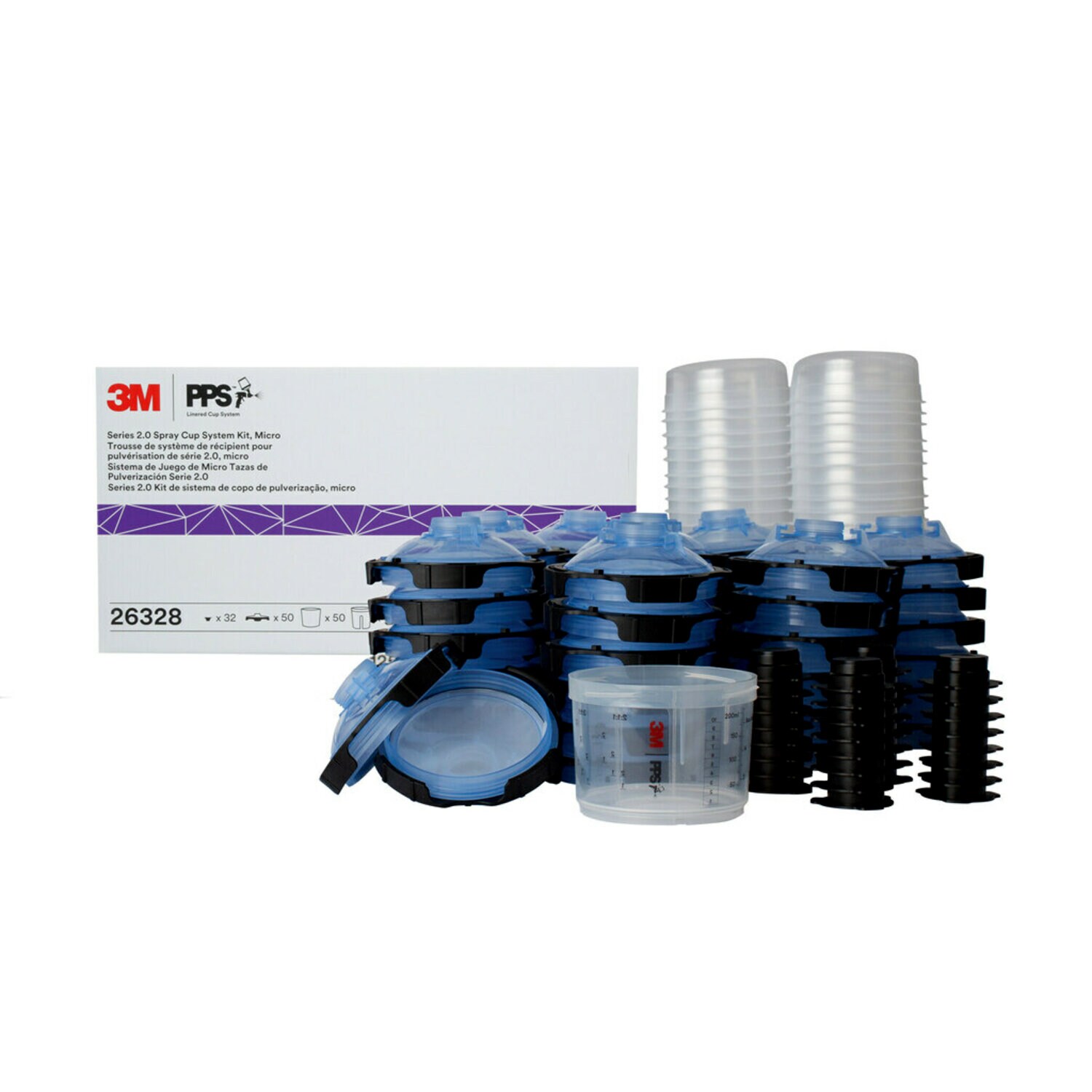 7100284555 - 3M PPS Series 2.0 Spray Cup System Kit 26328, Micro (3 fl oz, 90 mL),
125 Micron Filter, 1 Kit/Case