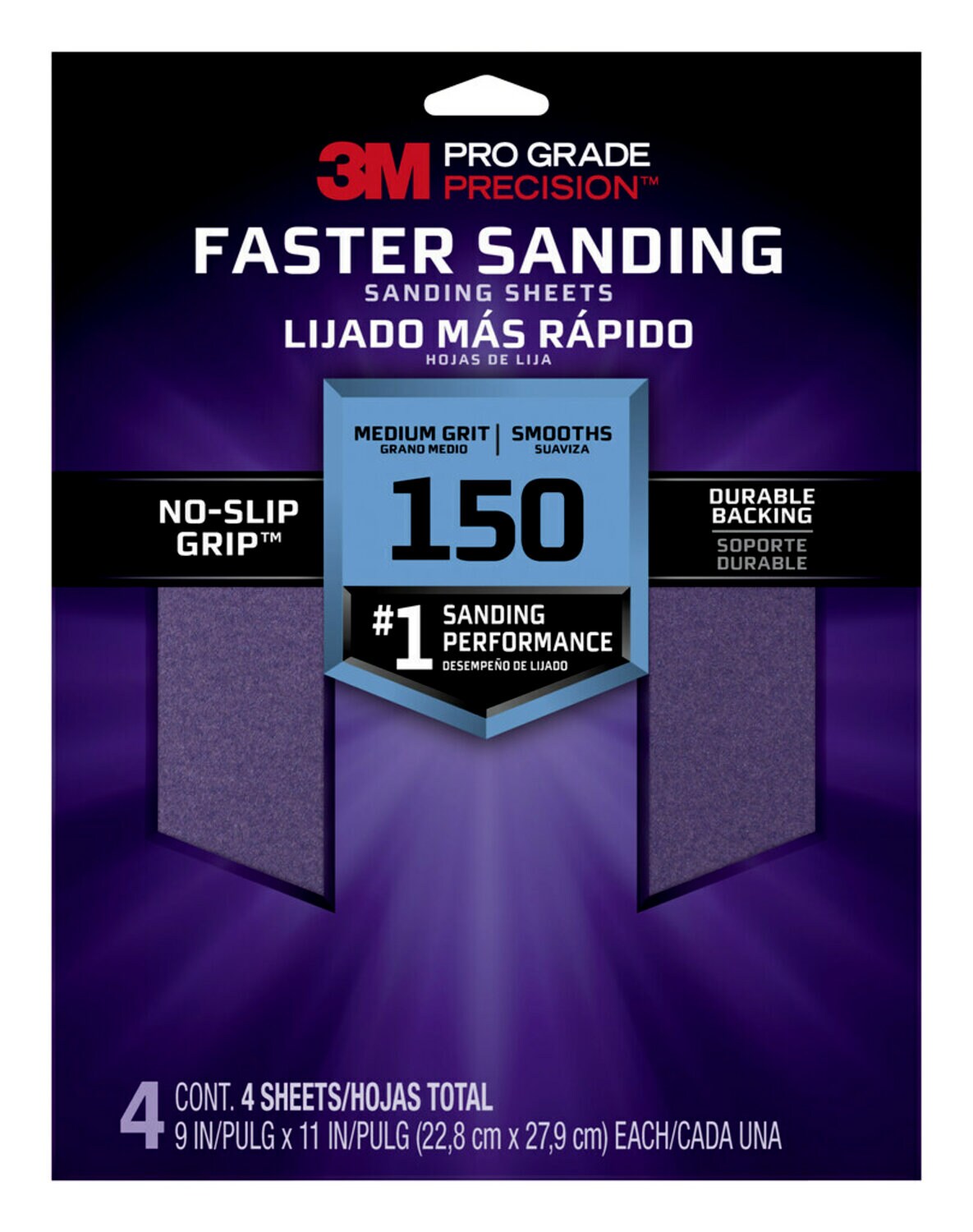7100227429 - 3M Pro Grade Precision Faster Sanding Sanding Sheets 26150PGP-4, 9 in x 11 in, 150 grit, Medium, 4/pk