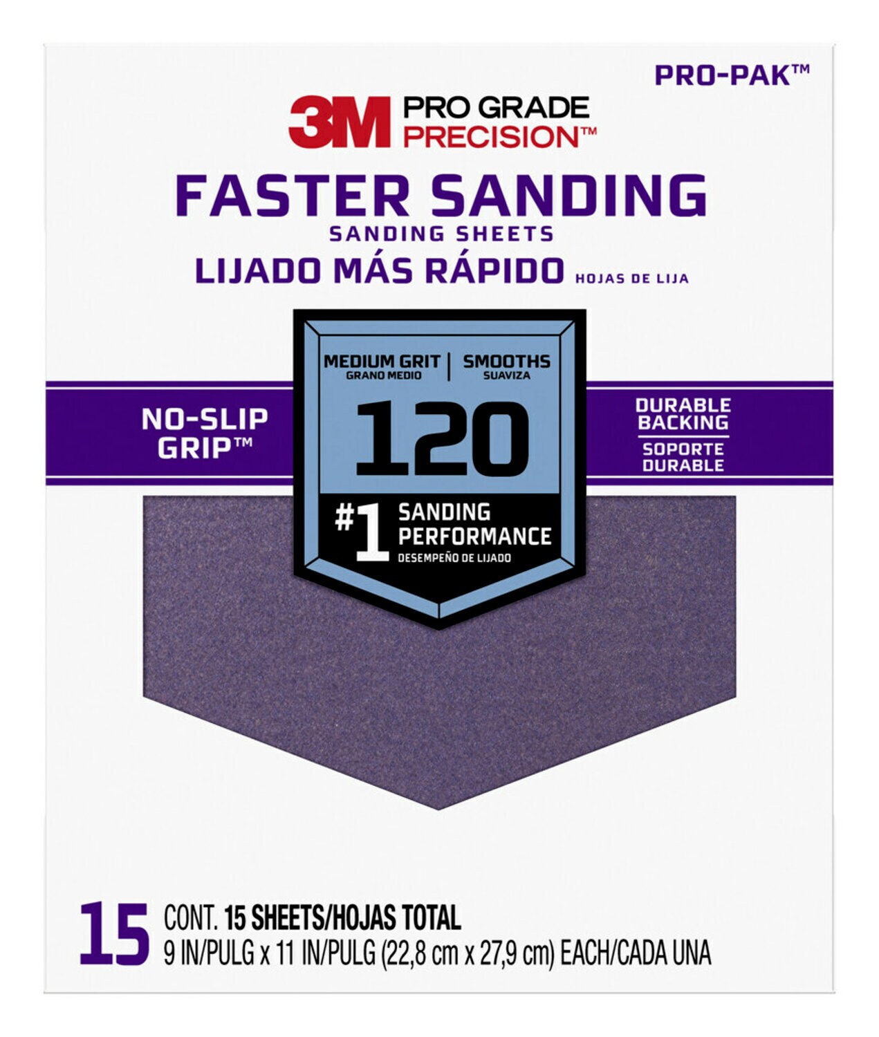 7100227530 - 3M Pro Grade Precision Faster Sanding Sanding Sheets 27120PGP-15, 9 in x 11 in, 120 grit, Medium, 15/pk
