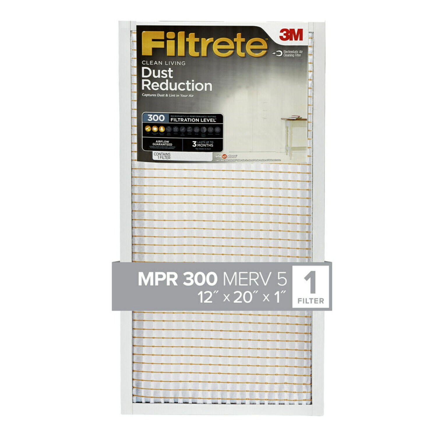 7100176826 - Filtrete Dust Reduction Filter 319-4, 12 in x 20 in x 1 in (30.4 cm x
50.8 cm x 2.5 cm)