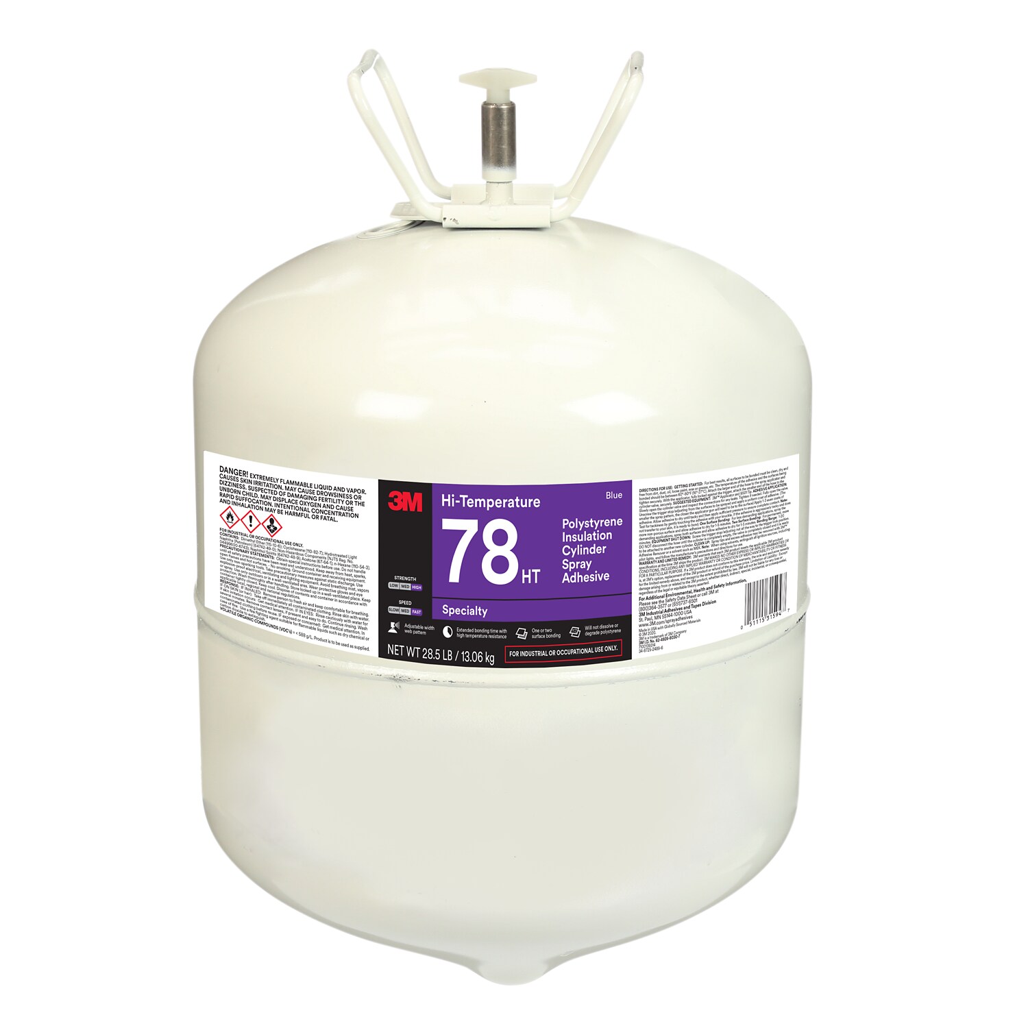 7100322416 - 3M Hi-Temperature Polystyrene Foam Insulation Adhesive 78HT, Blue, 5 Gallon Pail (Drum)