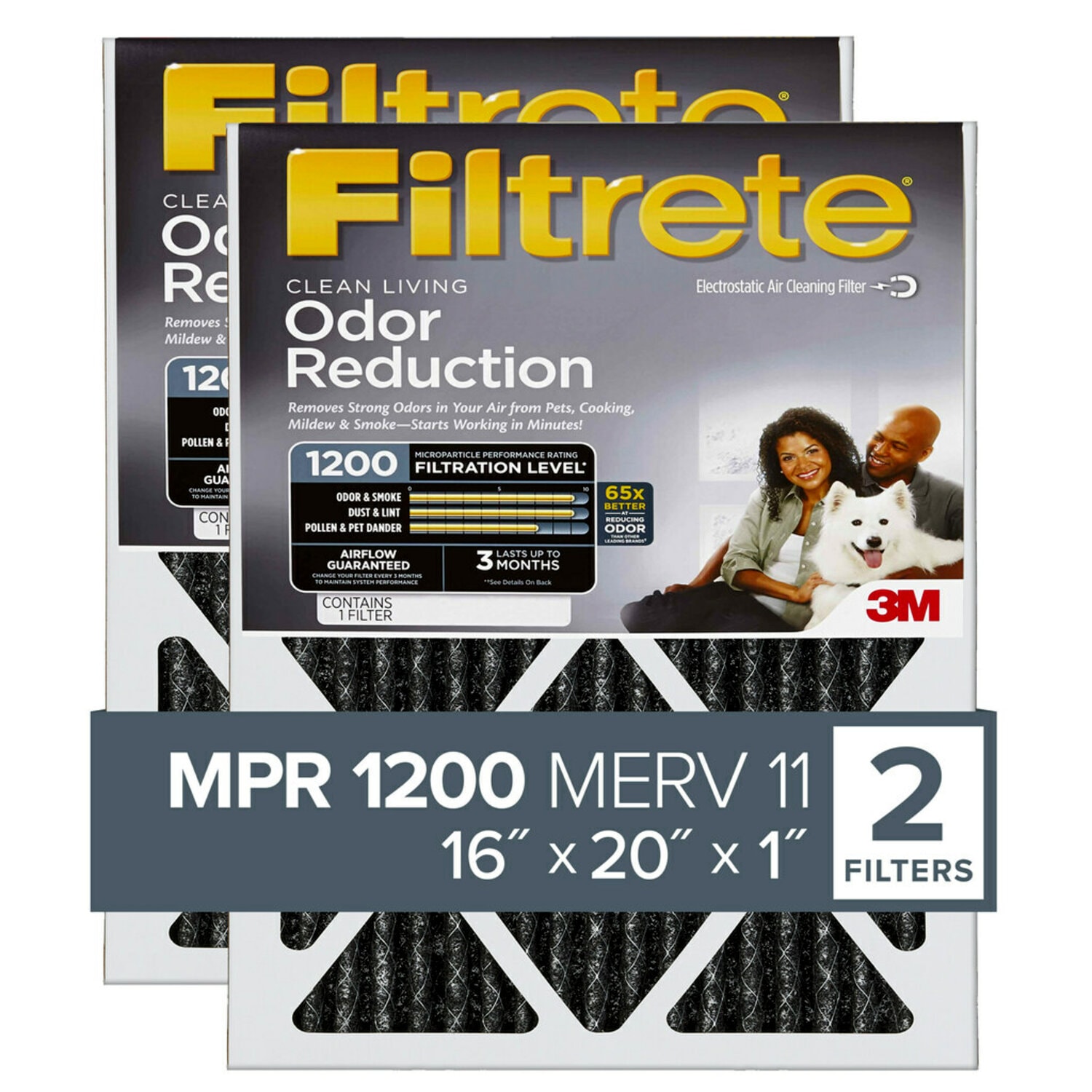7100212418 - Filtrete Allergen Defense Odor Reduction Filter AOR00-2PK-1E, 16 in x 20 in x 1 in (40.6 cm x 50.8 cm x 2.5 cm)