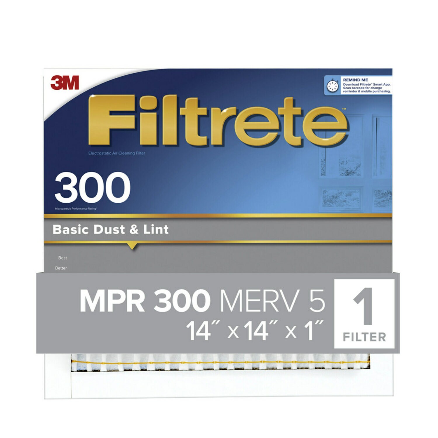 7100187896 - Filtrete Basic Dust & Lint Air Filter, 300 MPR, 311-4, 14 in x 14 in x 1 in (35.5 cm x 35.5 cm x 2.5 cm)
