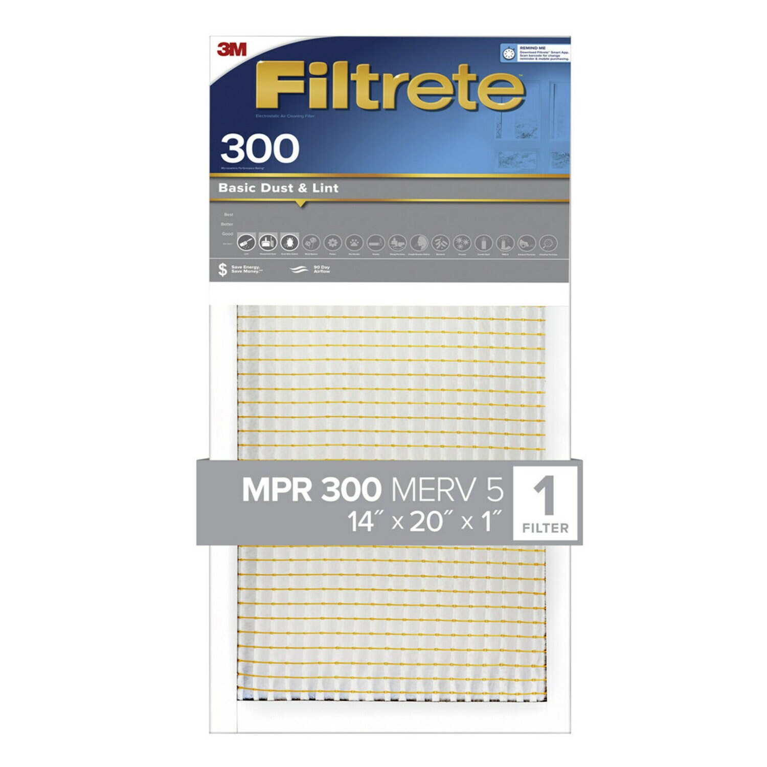 7100187903 - Filtrete Basic Dust & Lint Air Filter, 300 MPR, 305-4, 14 in x 20 in x 1 in (35.5 cm x 50.8 cm x 2.5 cm)