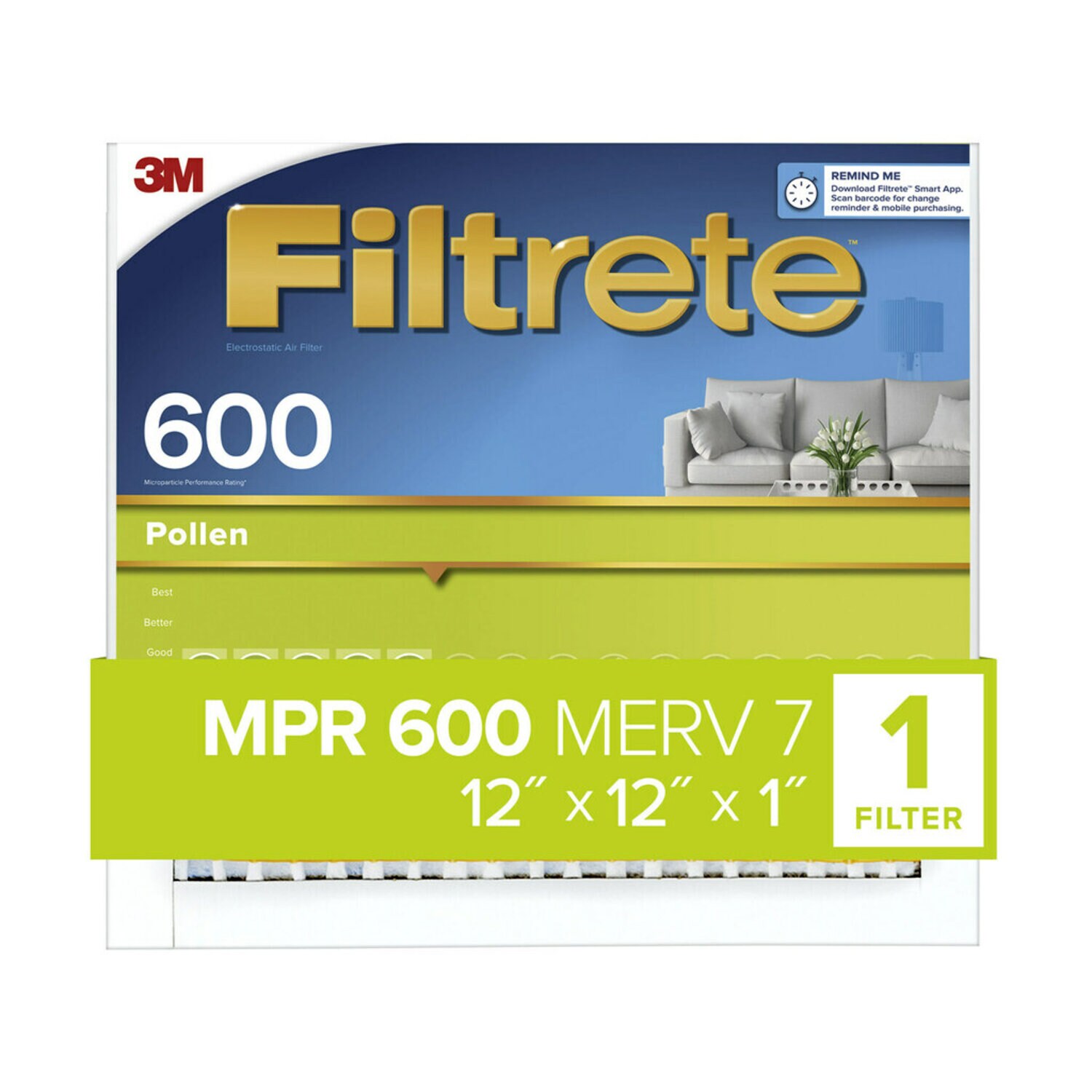 7100268565 - Filtrete Electrostatic Air Filter 600 MPR 9880DC-4, 12 in x 12 in x 1 (30.4 cm x 30.4 cm x 2.5 cm)
