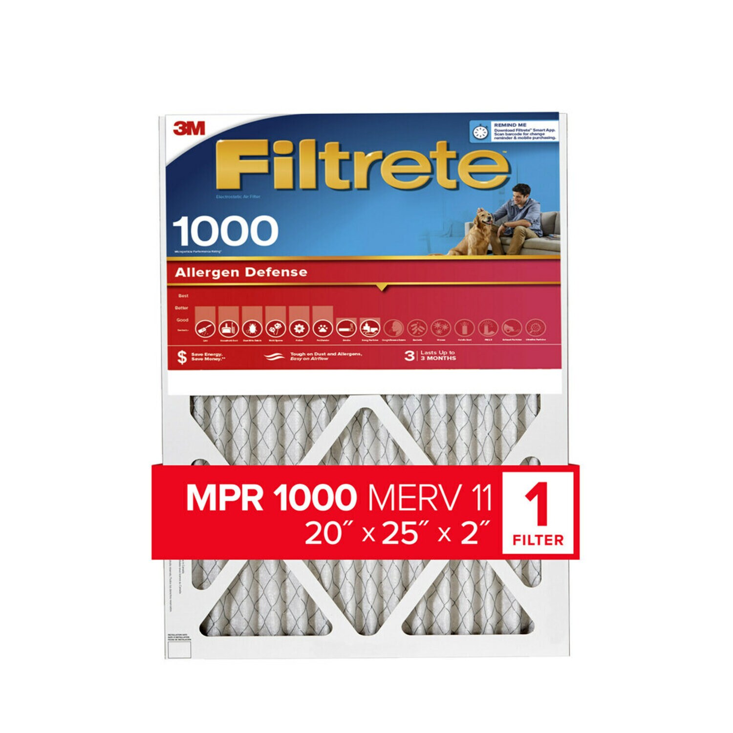 7100270578 - Filtrete Electrostatic Air Filter 1000 MPR NADP03-2IN-4, 20 in x 25 in x 2 in (50.8 cm x 63.5 cm x 5 cm)