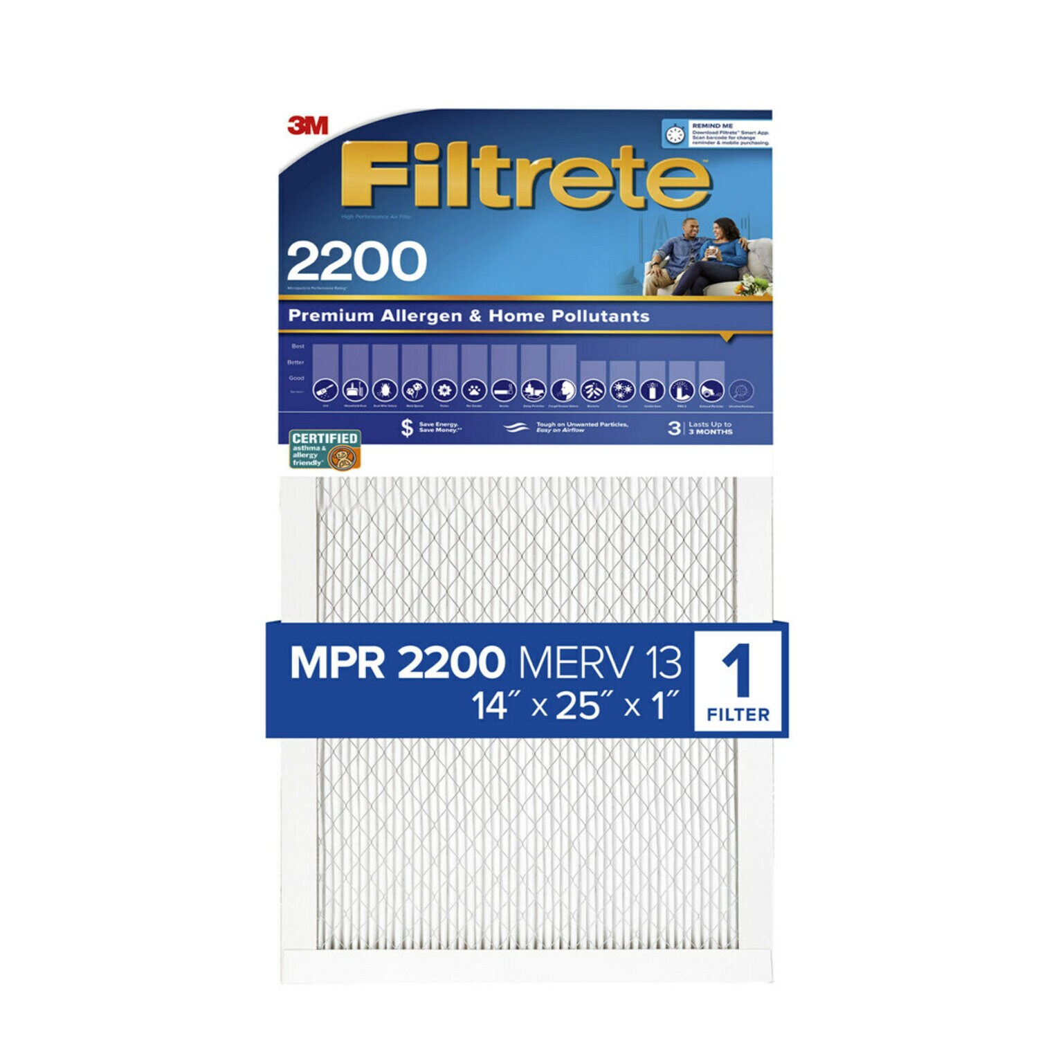 7100262895 - Filtrete High Performance Air Filter 2200 MPR EA04-4, 14 in x 25 in x 1 in (35.5 cm x 63.5 cm x 2.5 cm)