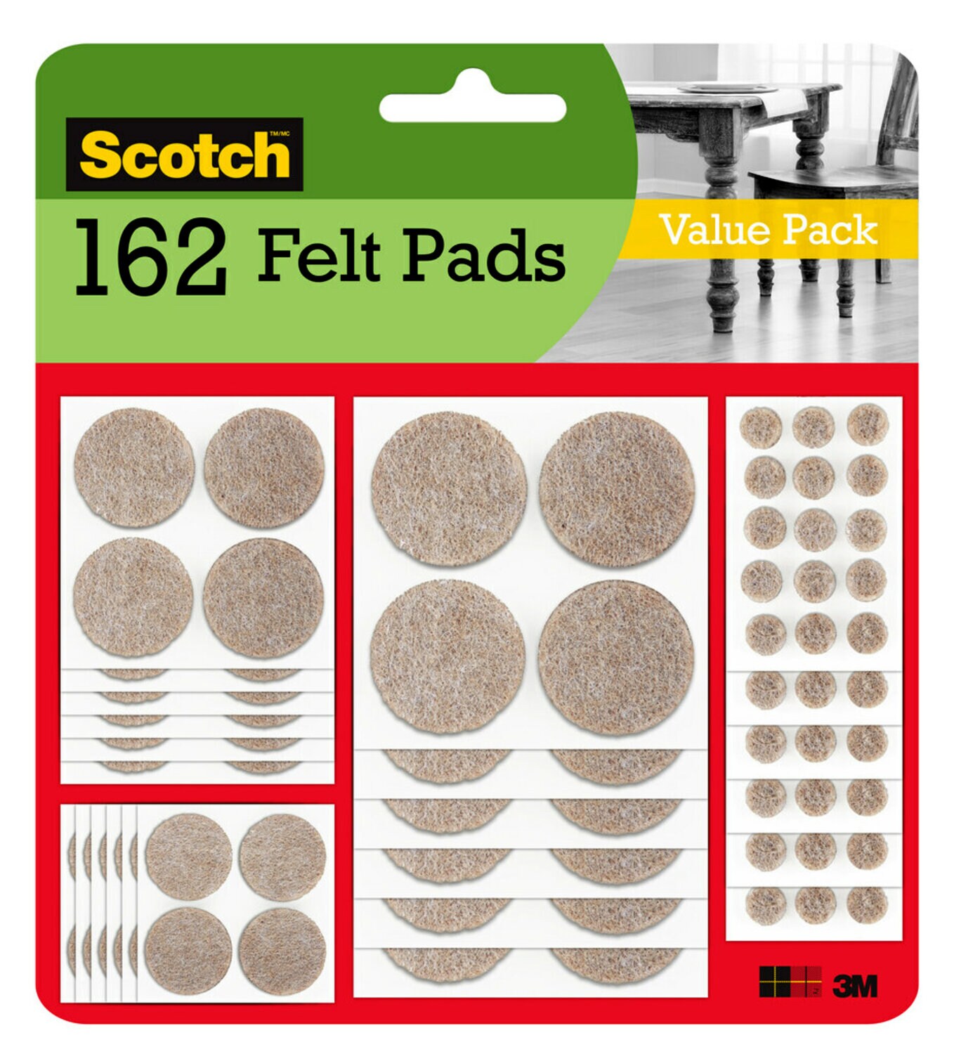 7100112868 - Scotch Felt Pads Value Pack, SP845-NA, Beige, 162 Pack