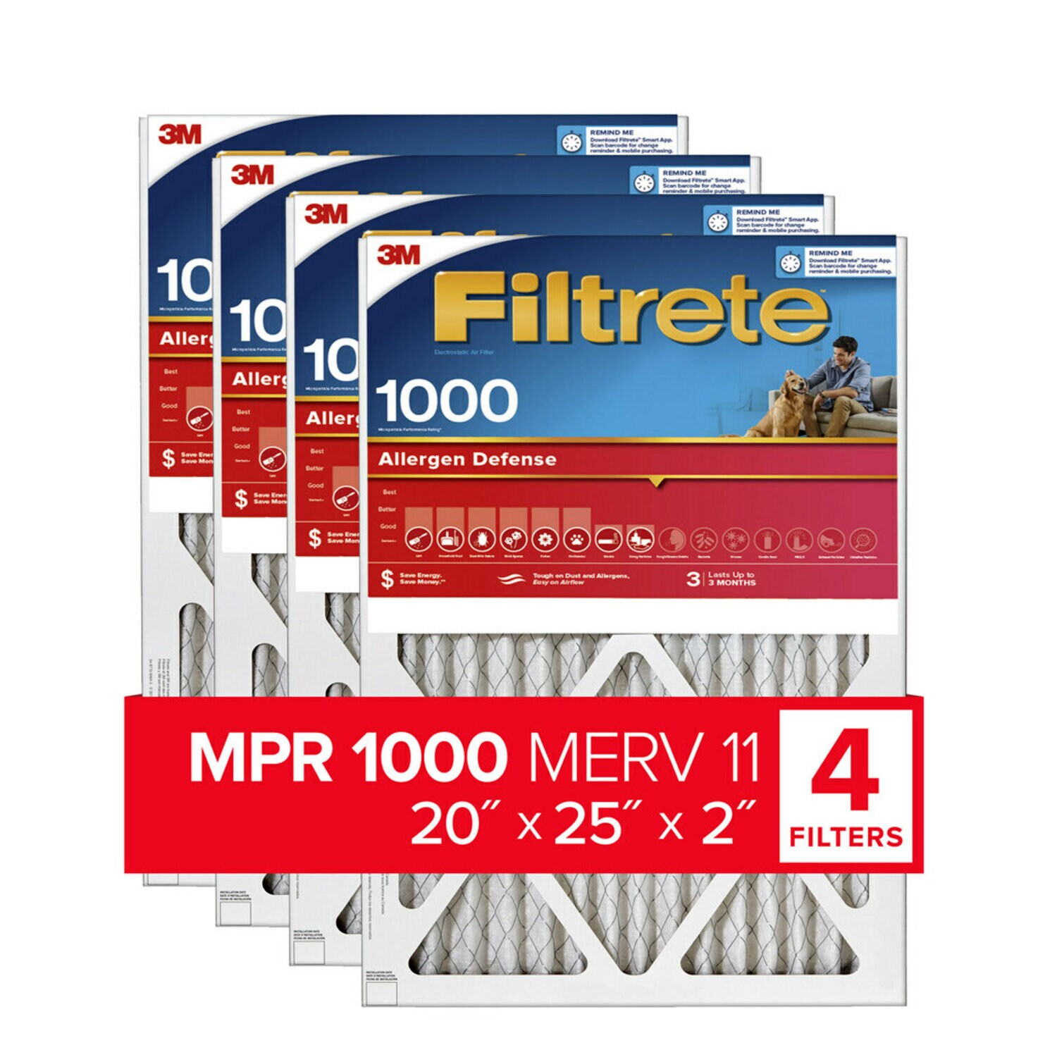 7100204112 - Filtrete Electrostatic Air Filter, 1000 MPR, NADP03-2IN-4, 20 in x 25 in x 2 in (50,8 cm x 63,5 cm x 5 cm)