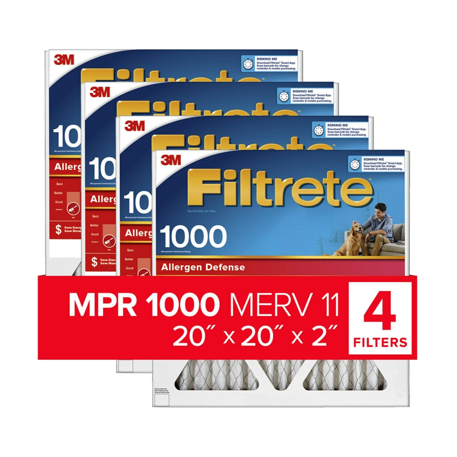 7100204111 - Filtrete Electrostatic Air Filter, 1000 MPR, NADP02-2IN-4, 20 in x 20 in x 2 in (50,8 cm x 50,8 cm x 5 cm)