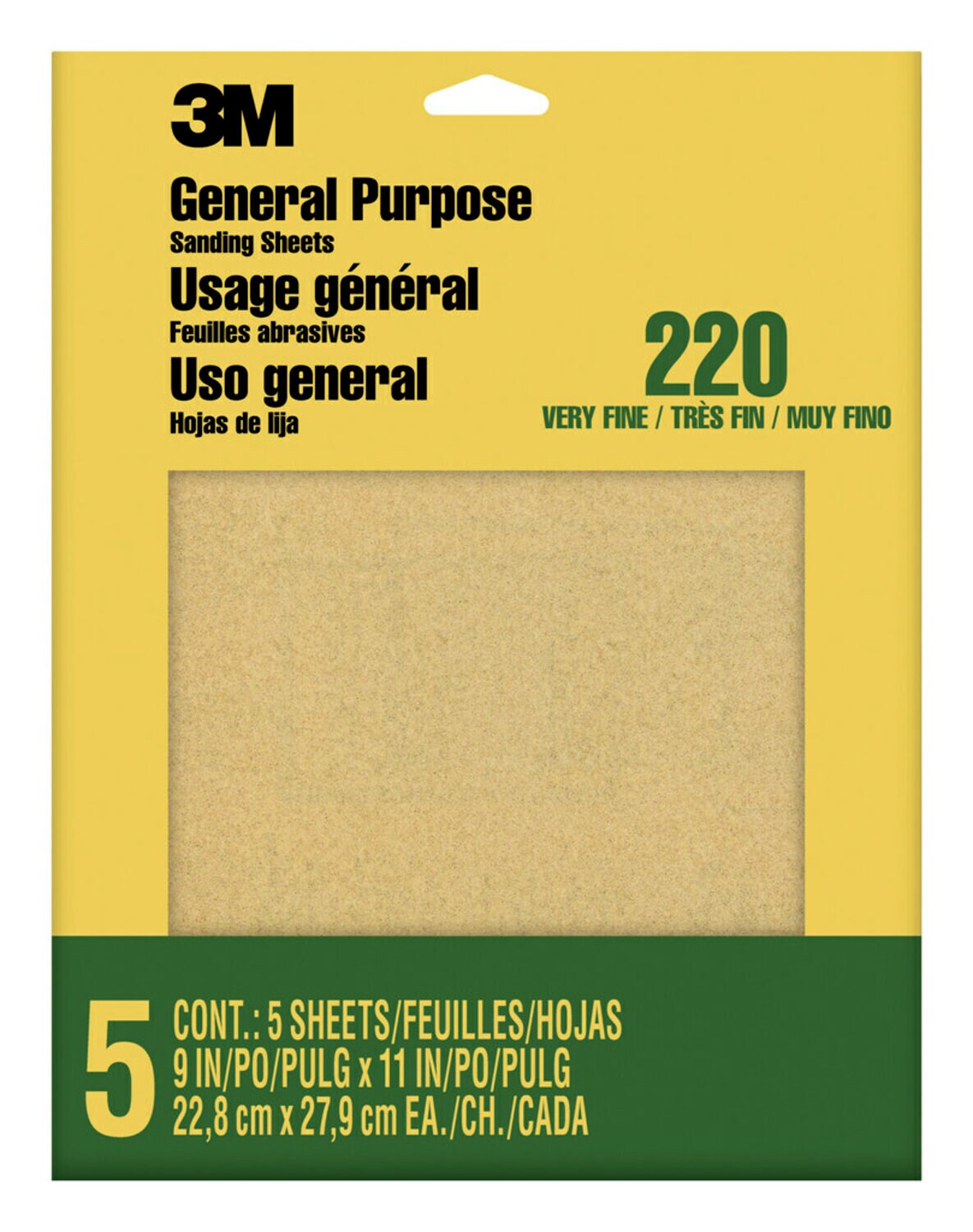 7100140801 - 3M Aluminum Oxide Sandpaper Very Fine, 9000NA, 9 in x 11 in, 5/pk