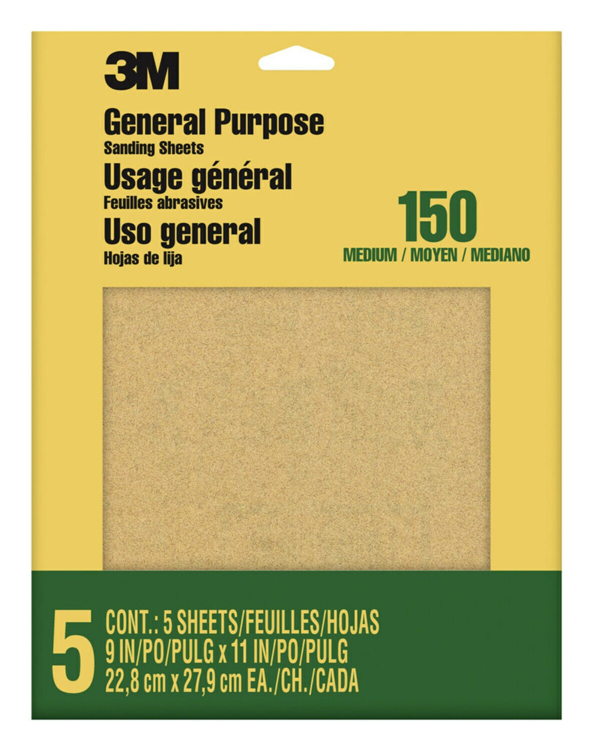 7100140811 - 3M Aluminum Oxide Sandpaper Fine, 9001NA, 9 in x 11 in, 5/pk