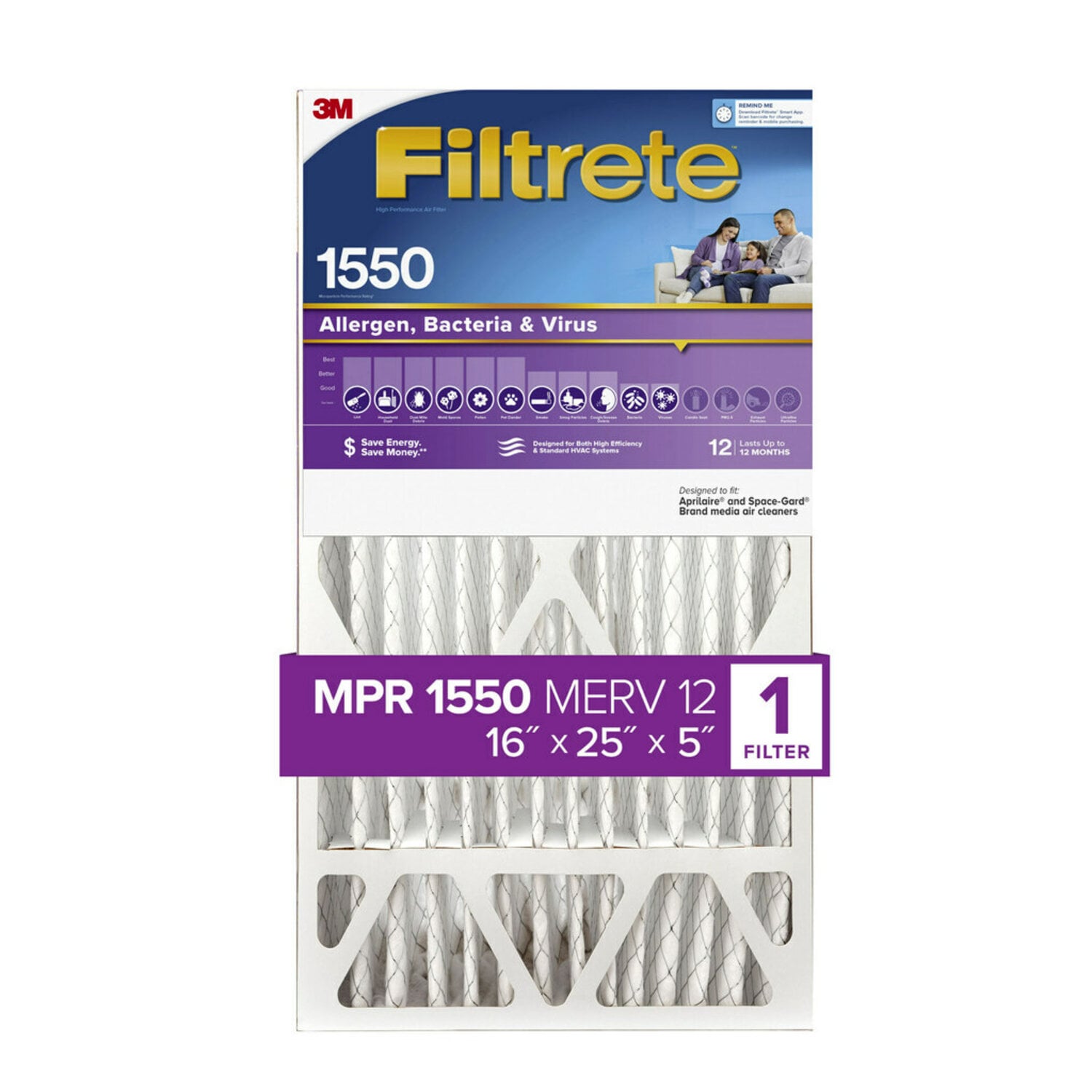 7100186854 - Filtrete Ultra Allergen Reduction Deep Pleat Filter NDP01-5IN-2, 16 in x 25 in x 5 in (40,6 cm x 63,5 cm x 12,7 cm)