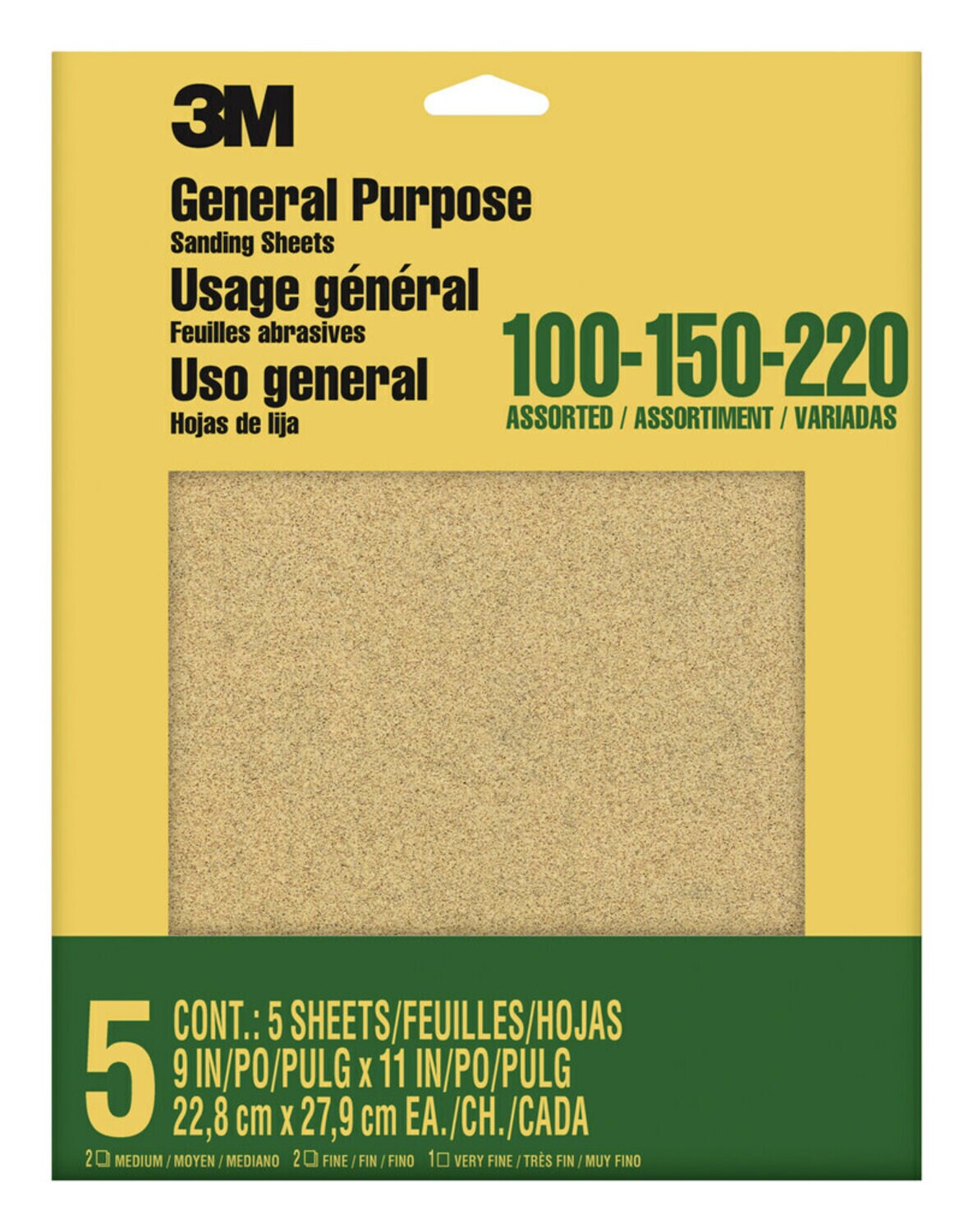 7100140804 - 3M Aluminum Oxide Sandpaper Assorted Grit, 9005NA, 9 in x 11 in, 5/pk