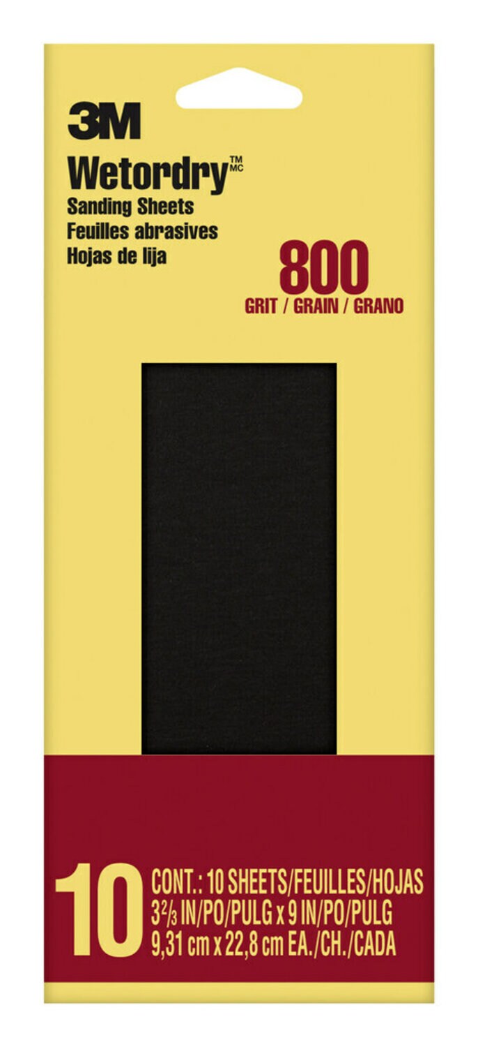 7010369642 - 3M Imperial Wetordry Sandpaper 800 grit 5922-18-CC, 3-2/3 in x 9 in (9.31 cm x 22.8 cm), 10/Pack