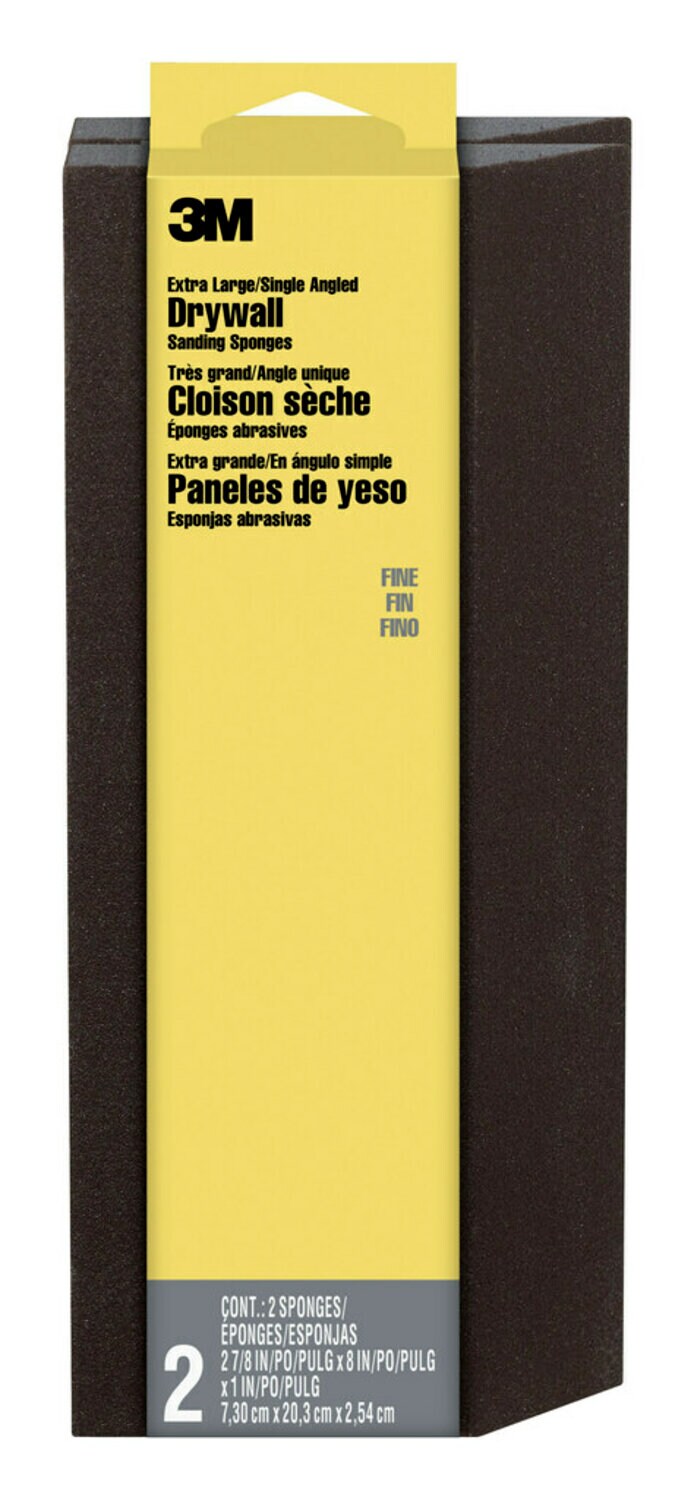 7010378796 - 3M Fine Grit Extra Large Angled Drywall Sanding Sponge, 910-DSA-12-2PK, 2 7/8 in x 8 in x 1 in (7.30 cm x 20.3 cm x 2.54 cm)