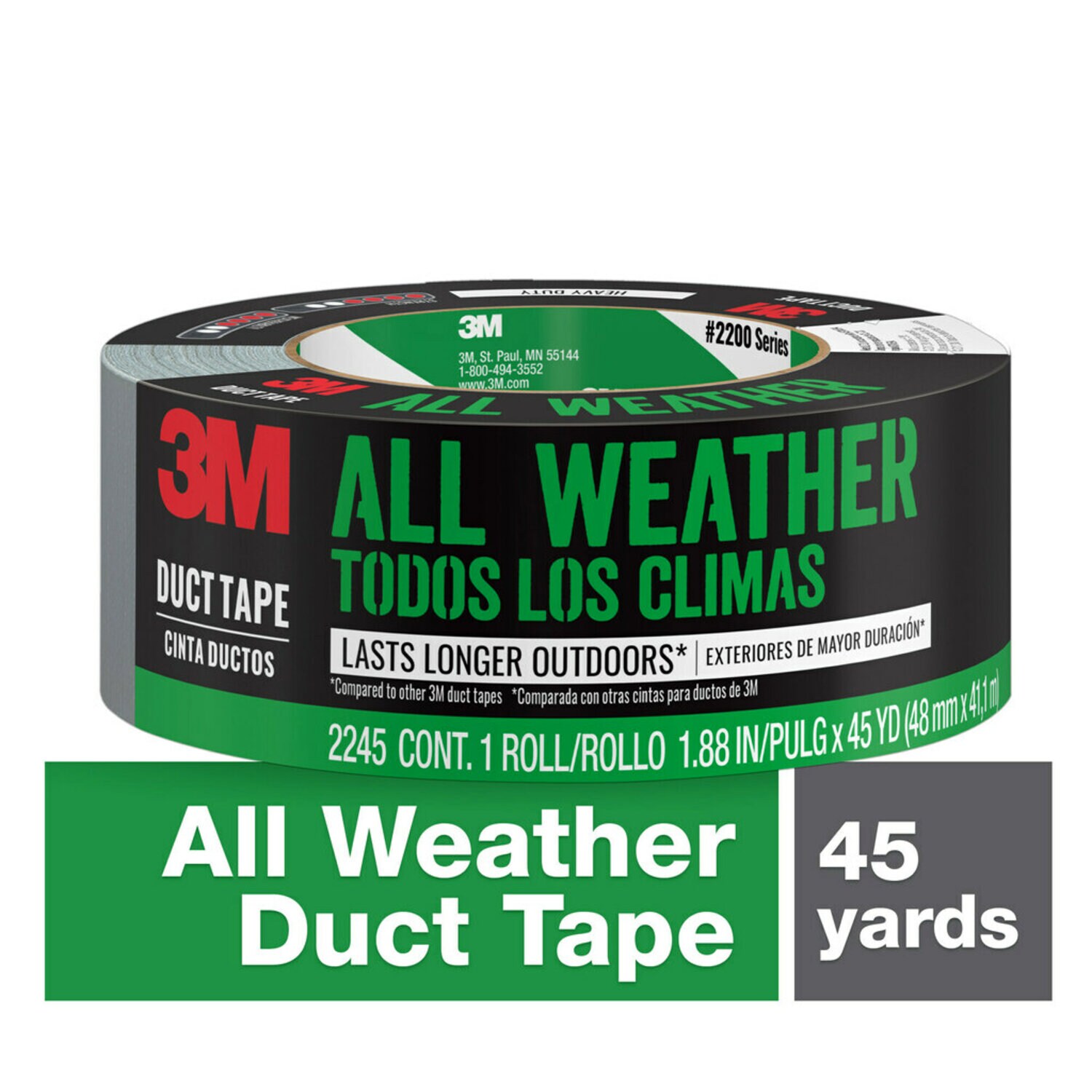 7000122558 - 3M All-Weather Duct Tape, 2245-A, 1.88 in x 45 yd (48mm x 41,1m), 12
rls/cs