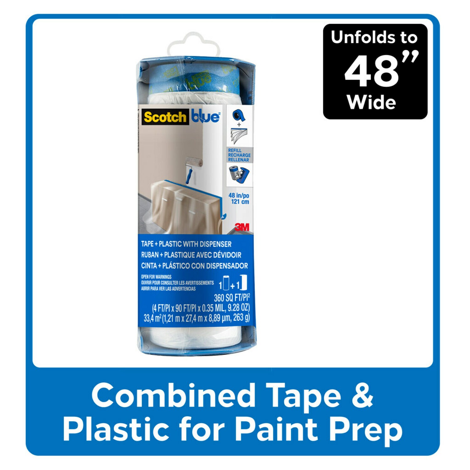 7100197948 - 3M ScotchBlue Tape + Plastic with Dispenser PTD2093EL-48-S