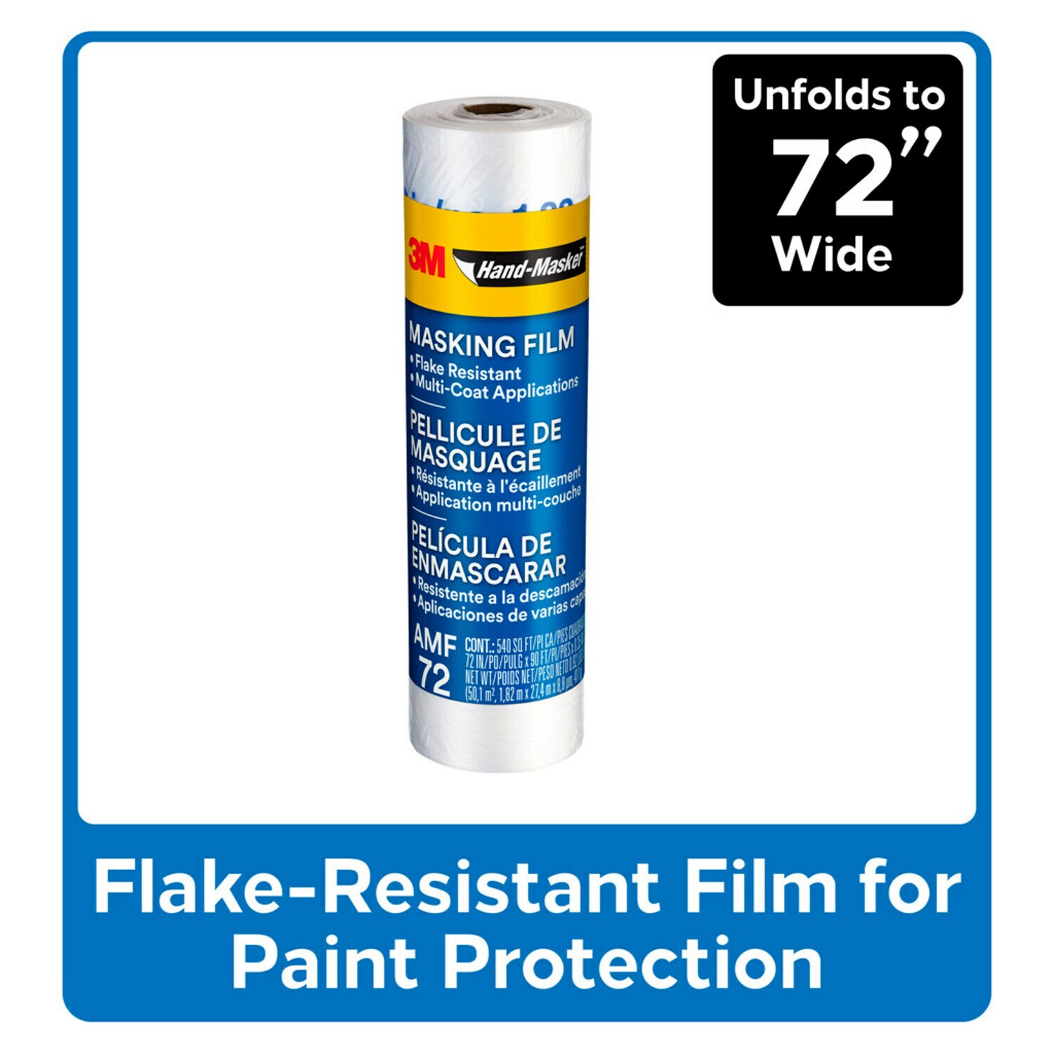 7100155262 - 3M Hand-Masker Advanced Masking Film, AMF72, 72 in x 90 ft x .35 mil (1.82 m x 27.4 m x .00889 mm)