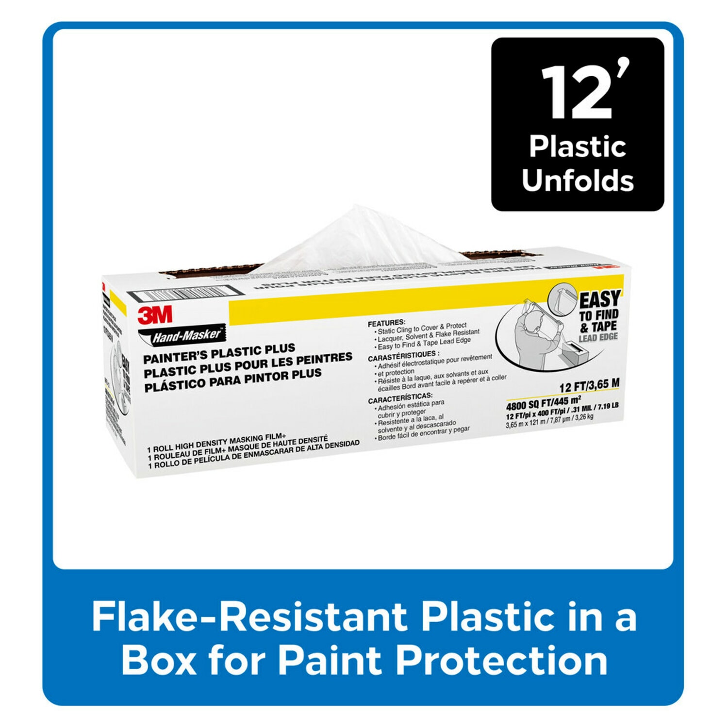7010336209 - 3M Hand-Masker PAINTER'S PLASTIC PLUS MFB-12, 12 ft x 400 ft x .31 mil (3,65 m x 121 m x .00787 mm)