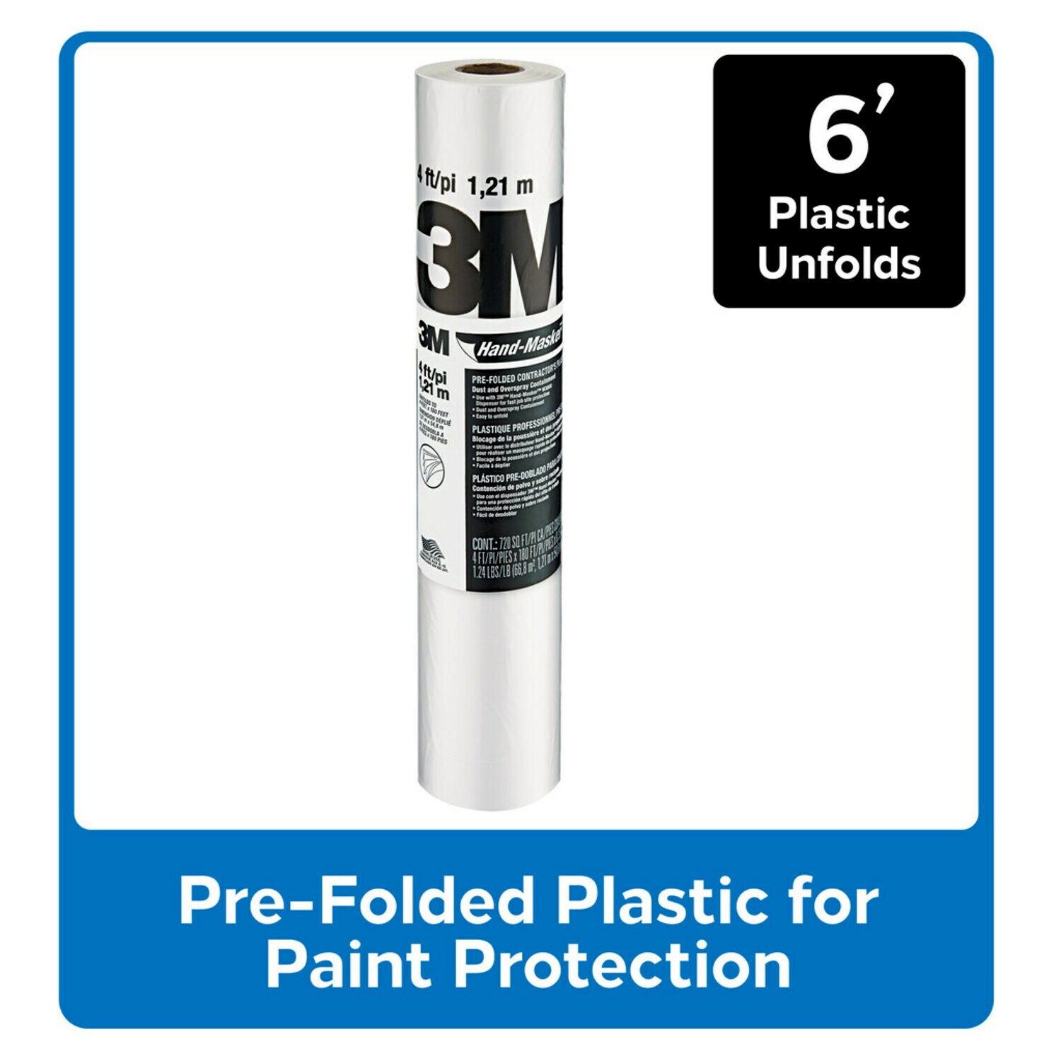 7100083470 - 3M Hand-Masker Contractor's Plastic CP6, 6 ft x 90 ft x 0.00035 in, (1,82 m x 27,4 m x .00889 mm), 1 Roll/Pack