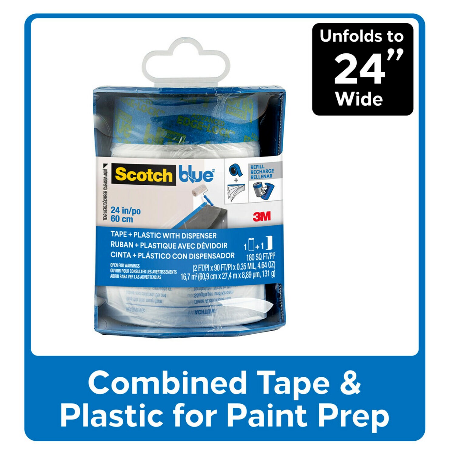 7100197949 - 3M ScotchBlue Tape + Plastic with Dispenser PTD2093EL-24-S